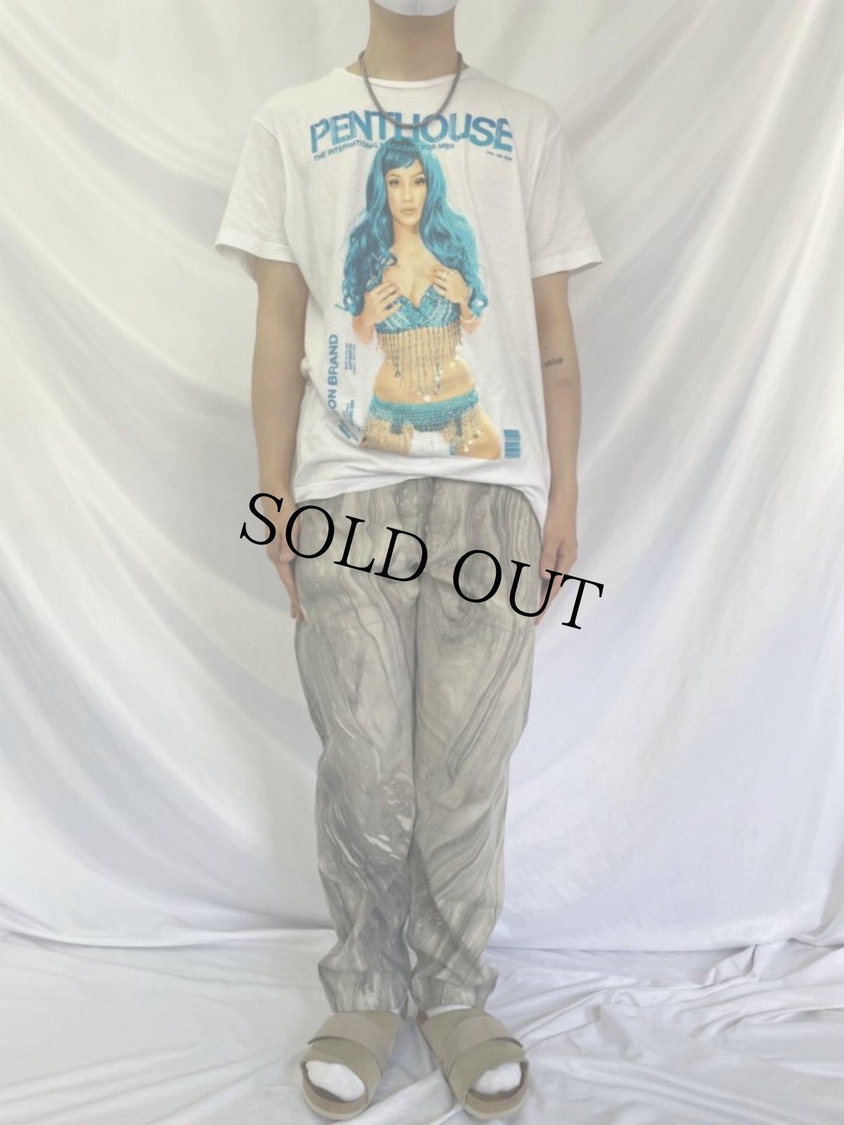 画像2: 80's マーブル染め ダブルニー コットンペインターパンツ W34 (2)