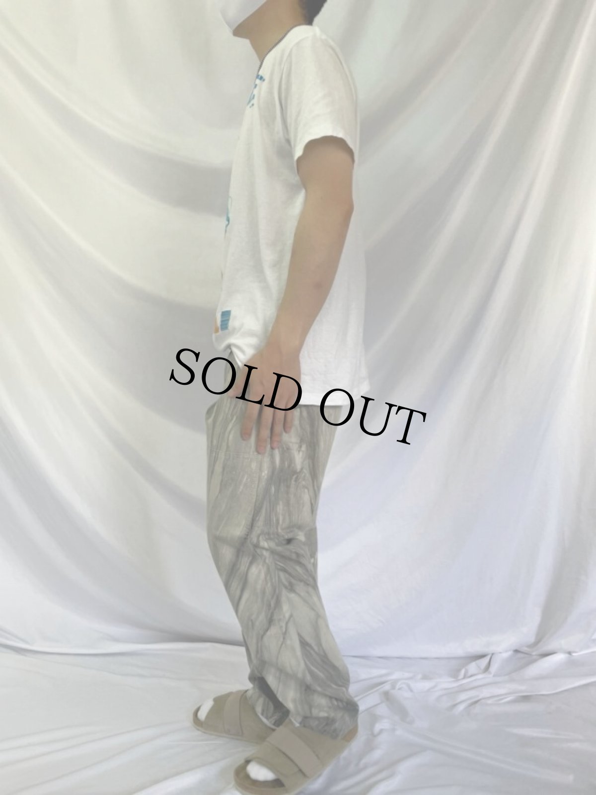 画像3: 80's マーブル染め ダブルニー コットンペインターパンツ W34 (3)