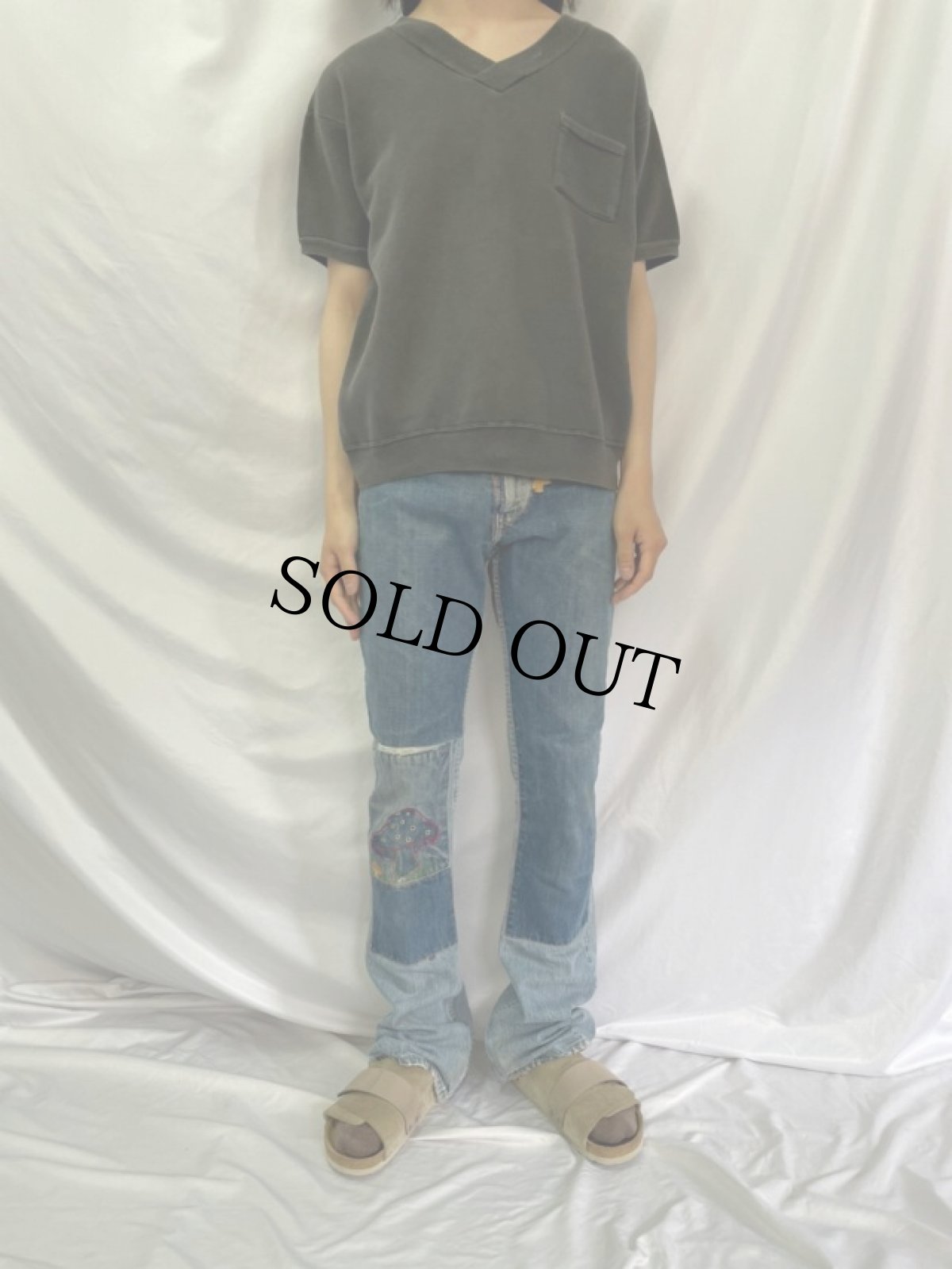 画像2: 60〜70's SPORTSWEAR Vネック  半袖スウェット L (2)