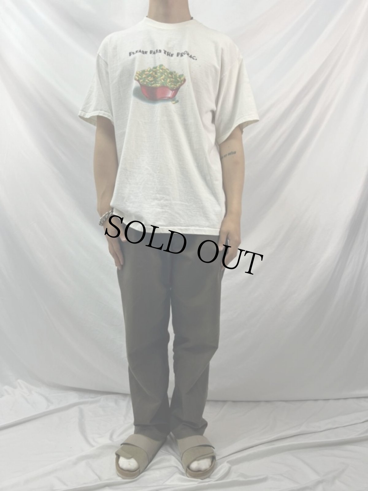 画像2: 90's YOUR HEAD GOES HERE USA製 "PLEASE PASS THE PROZAC." 抗うつ剤 社会風刺 プリントTシャツ XL (2)