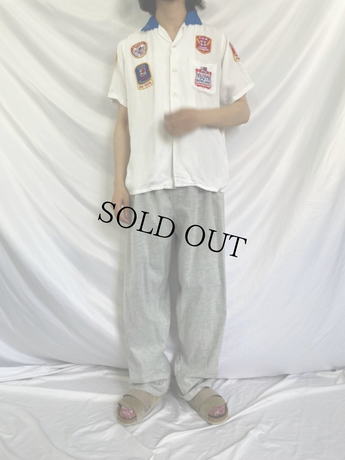 画像2: 60's King Louie 刺繍×ワッペン付き ボーリングシャツ M (2)