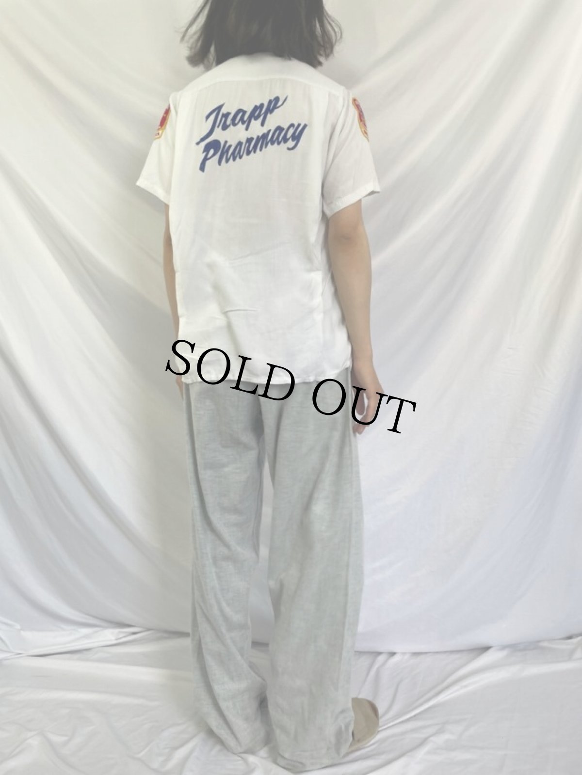 画像4: 60's King Louie 刺繍×ワッペン付き ボーリングシャツ M (4)