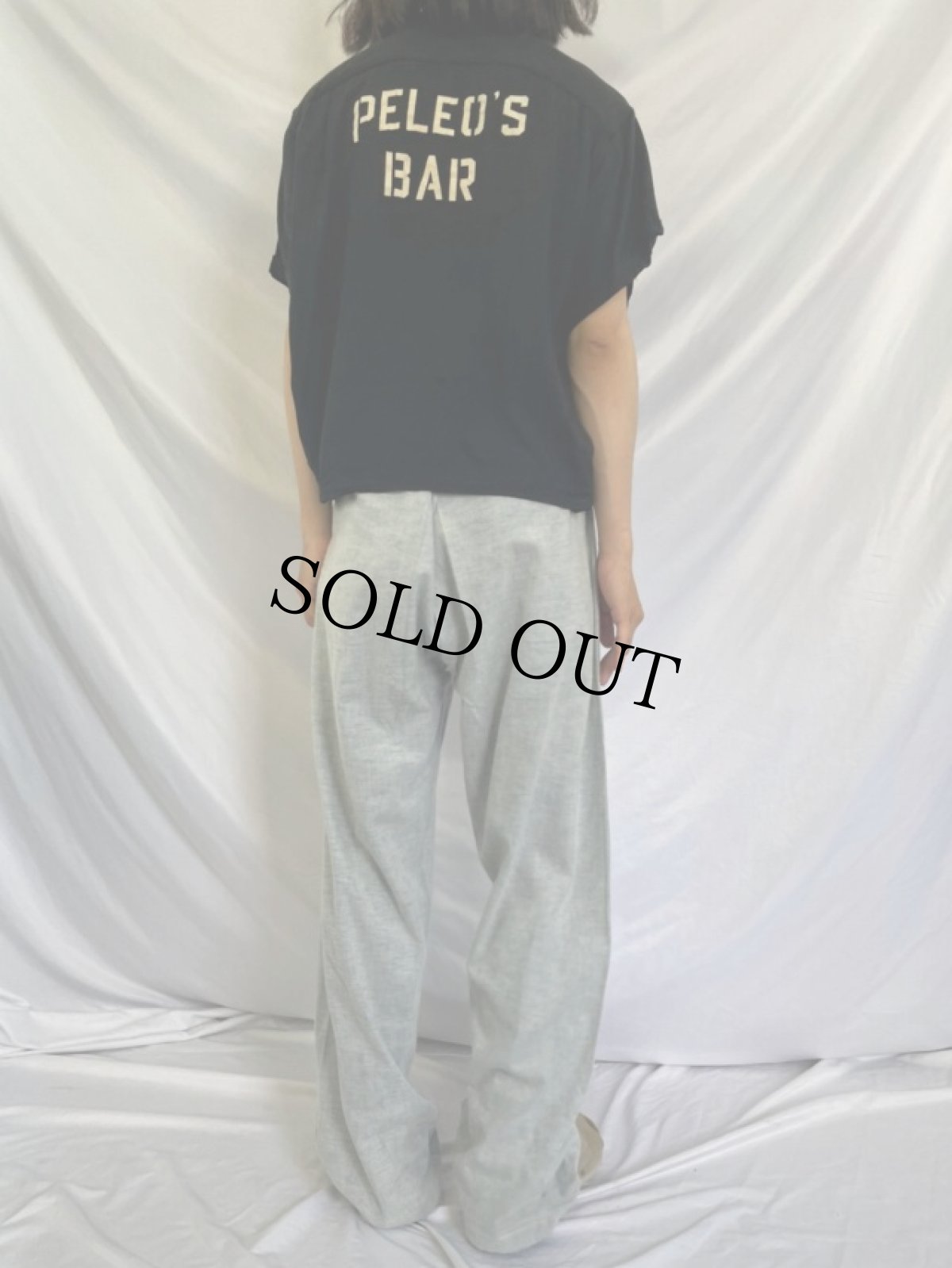 画像4: 60's Hilton チェーン刺繍×フロッキープリント ボーリングシャツ BLACK L (4)