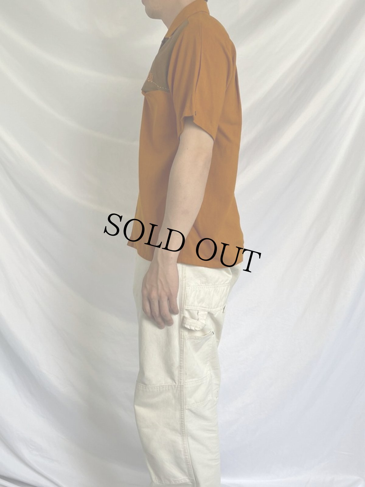 画像3: 70's〜 Da Vinci 刺繍入り レーヨンオープンカラーシャツ M (3)