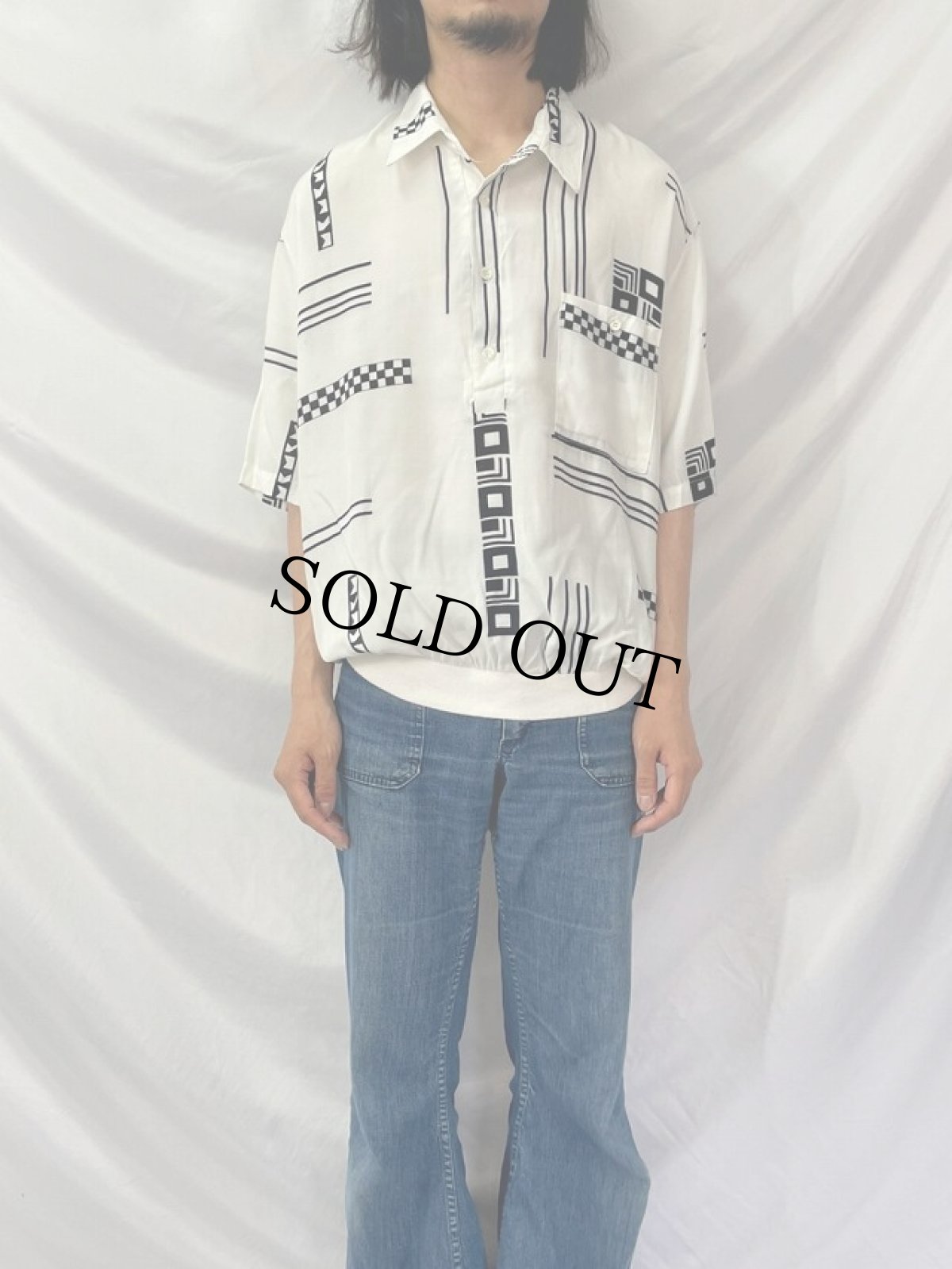 画像2: 80's Alan Stuart 総柄 レーヨンポロシャツ XL (2)