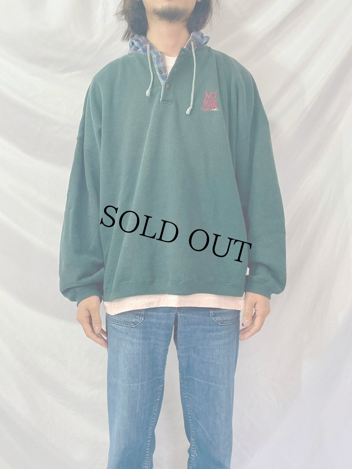 画像2: 90's〜 NO FEAR ロゴ刺繍 スウェットフーディー L (2)