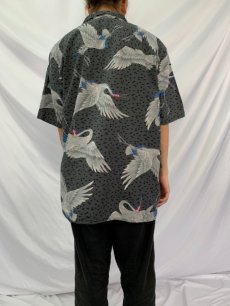 画像4: claiborne "鶴" 和柄 オープンカラーシャツ XL (4)