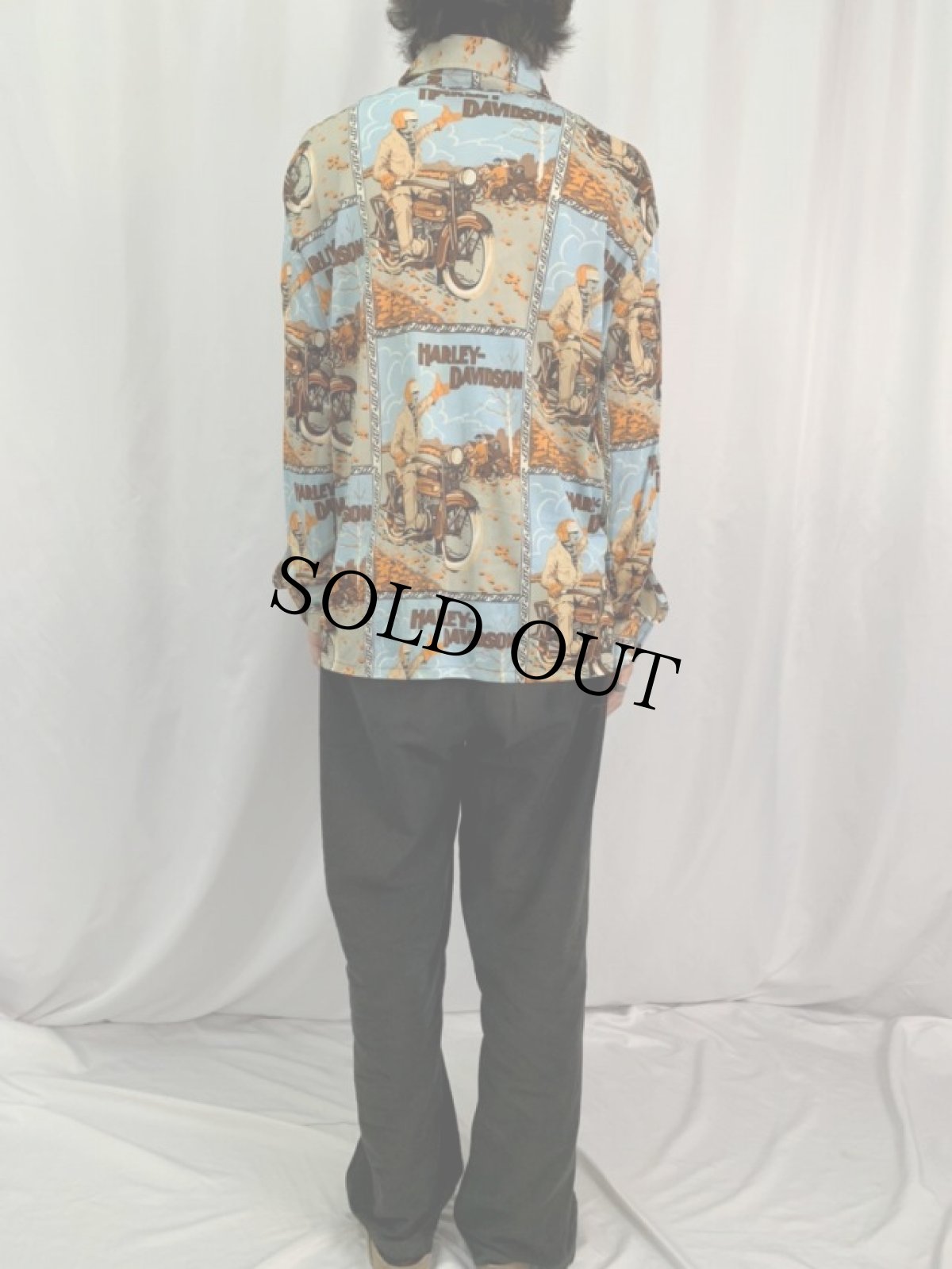 画像4: 70's  HARLEY-DAVIDSON 総柄 アセテート×ナイロンシャツ XL (4)