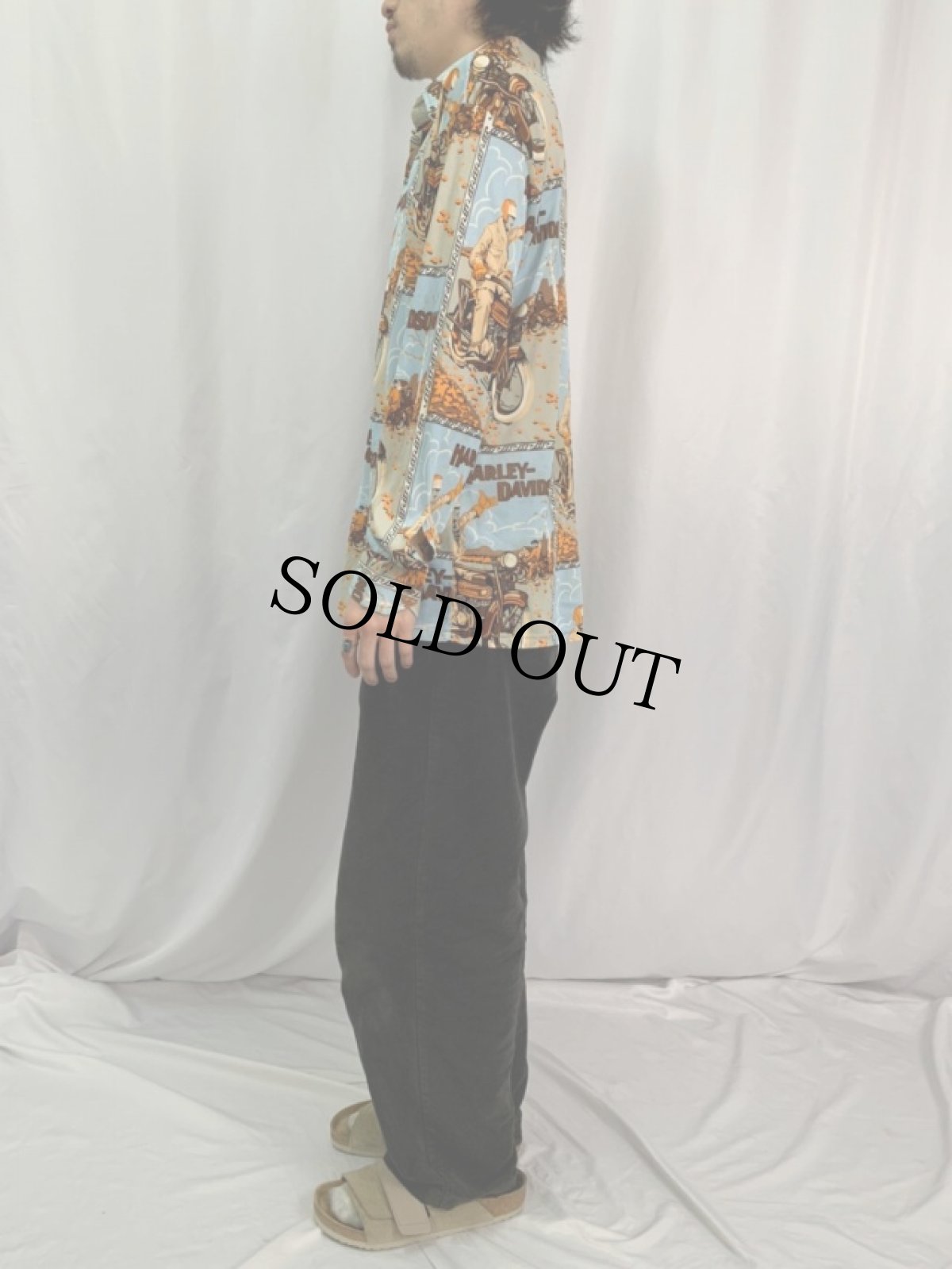 画像3: 70's  HARLEY-DAVIDSON 総柄 アセテート×ナイロンシャツ XL (3)