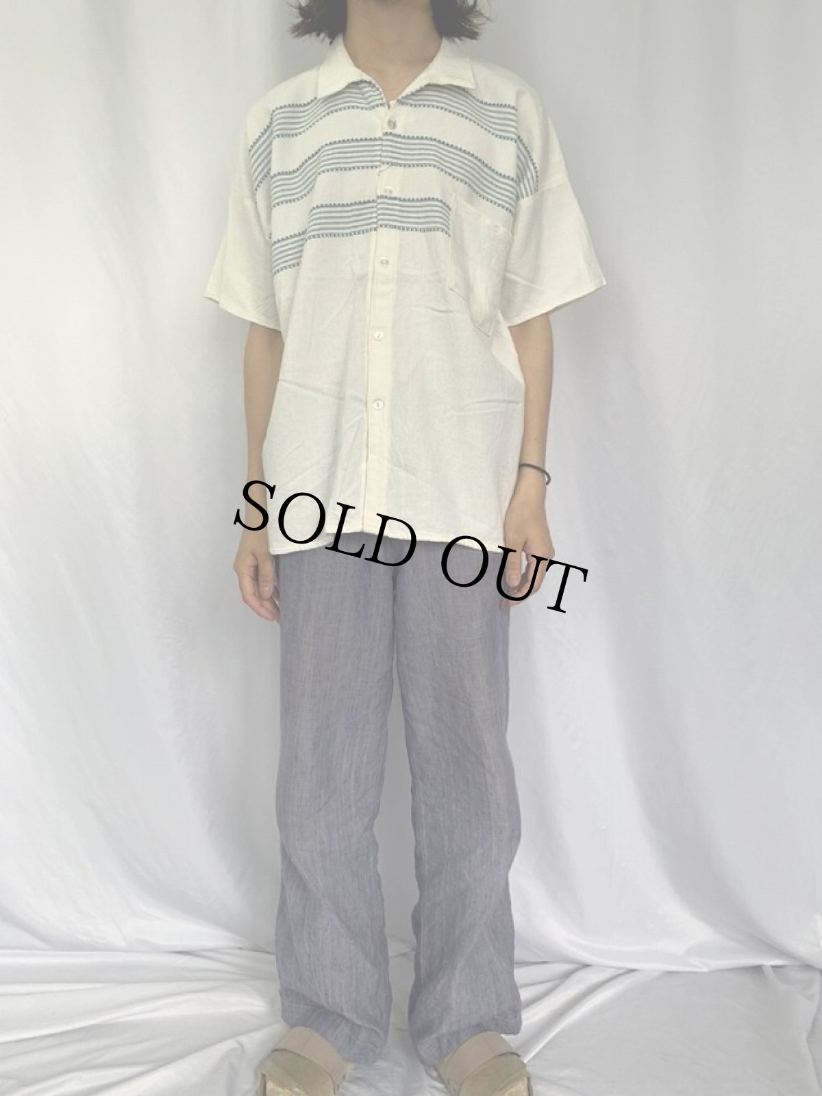 画像2: 〜70's ボーダー柄 オープンカラーシャツ (2)