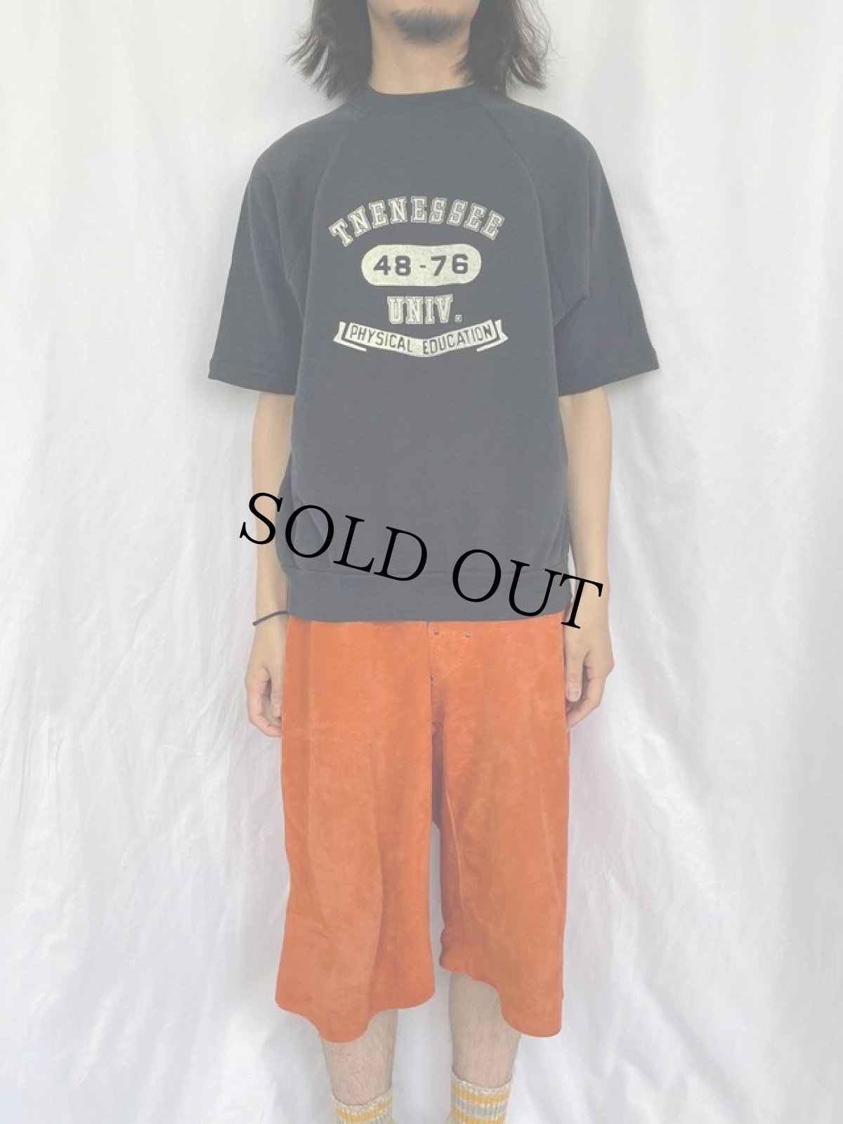 画像2: 70〜80's "TNENESSEE UNIV." カレッジプリント ラグラン半袖スウェット BLACK (2)