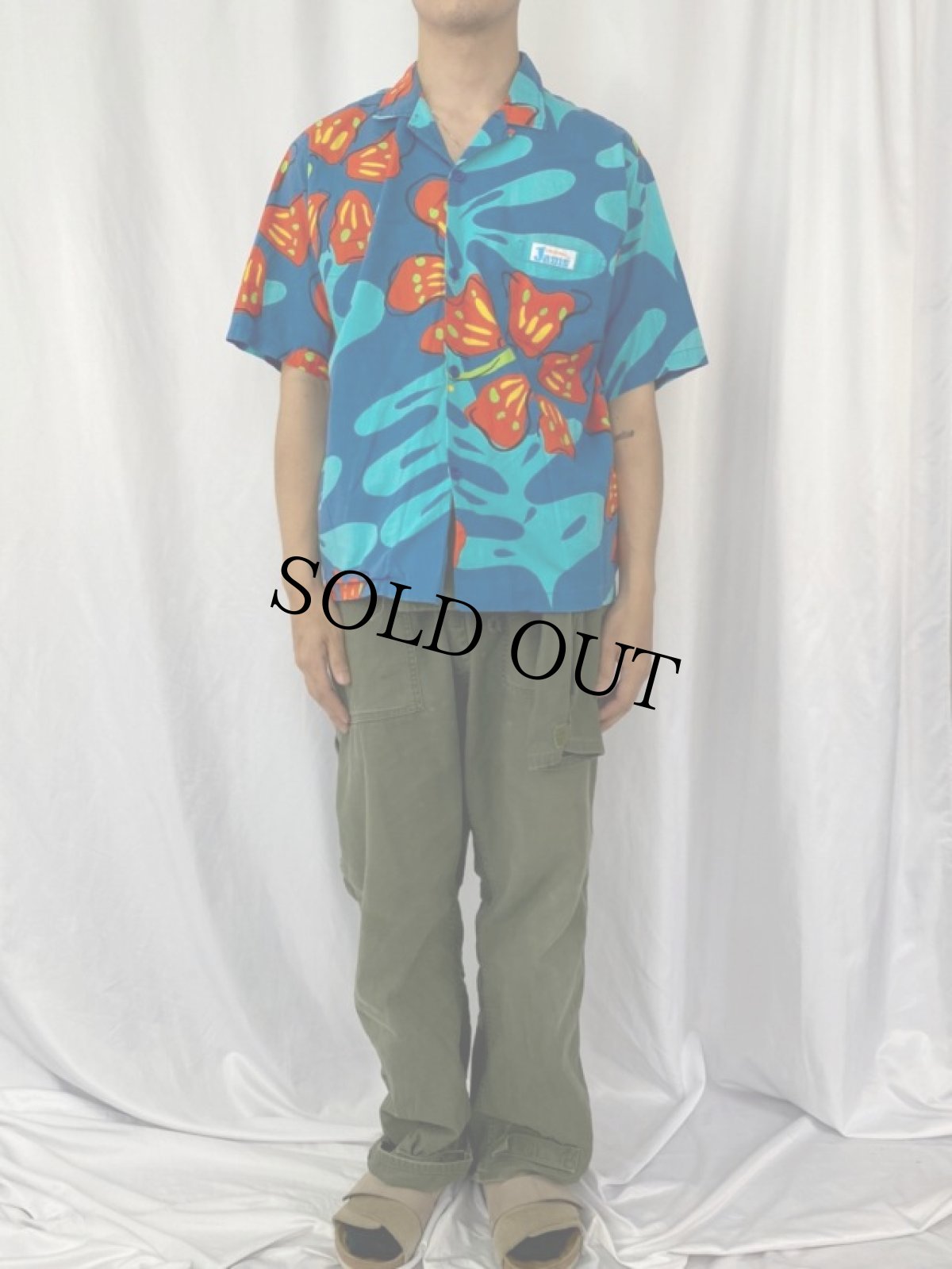 画像2: 90's JAMS WORLD Surf Line HAWAII 総柄 コットンアロハシャツ L (2)