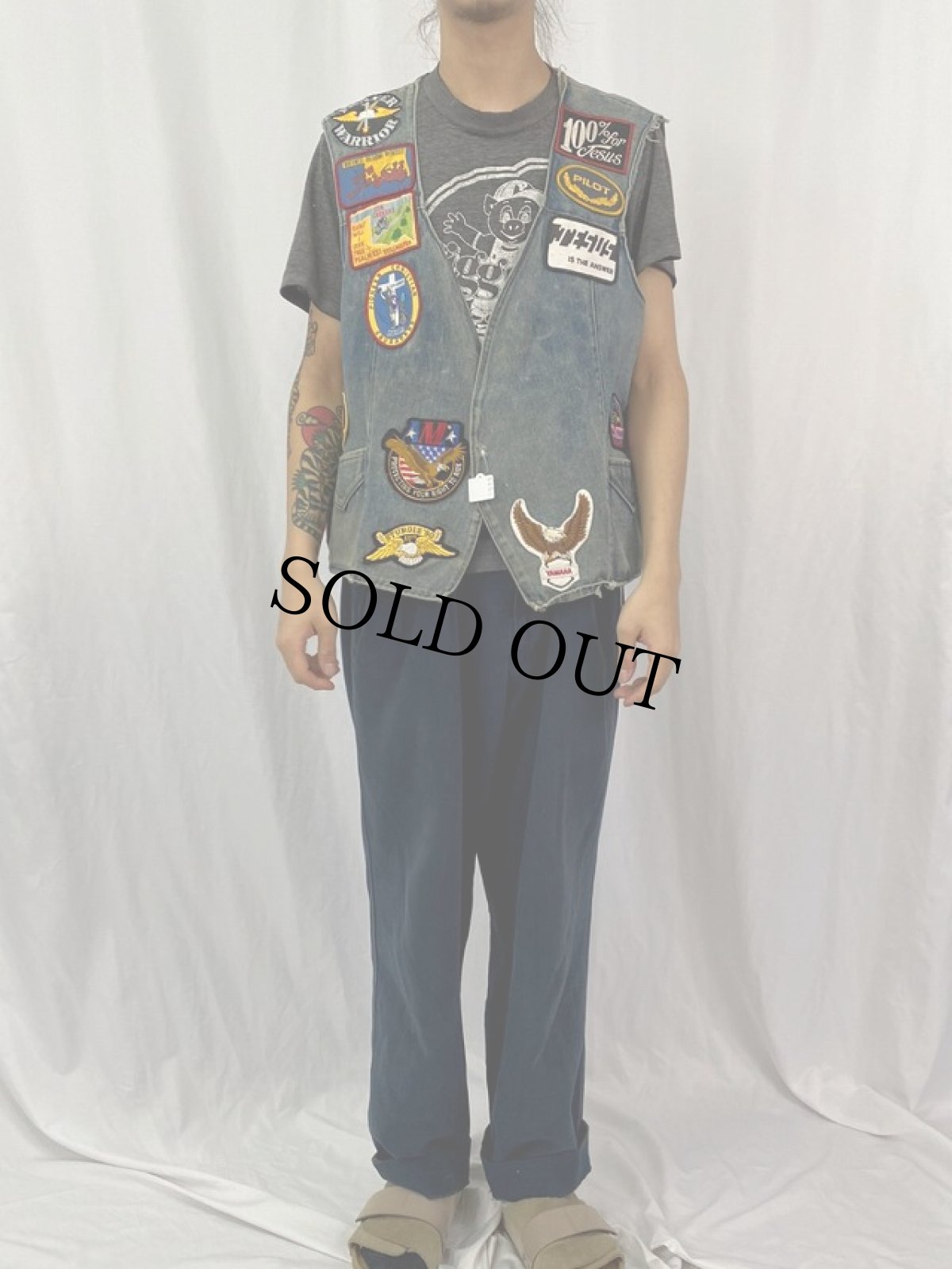 画像2: ワッペンカスタム カットオフデニムベスト (2)