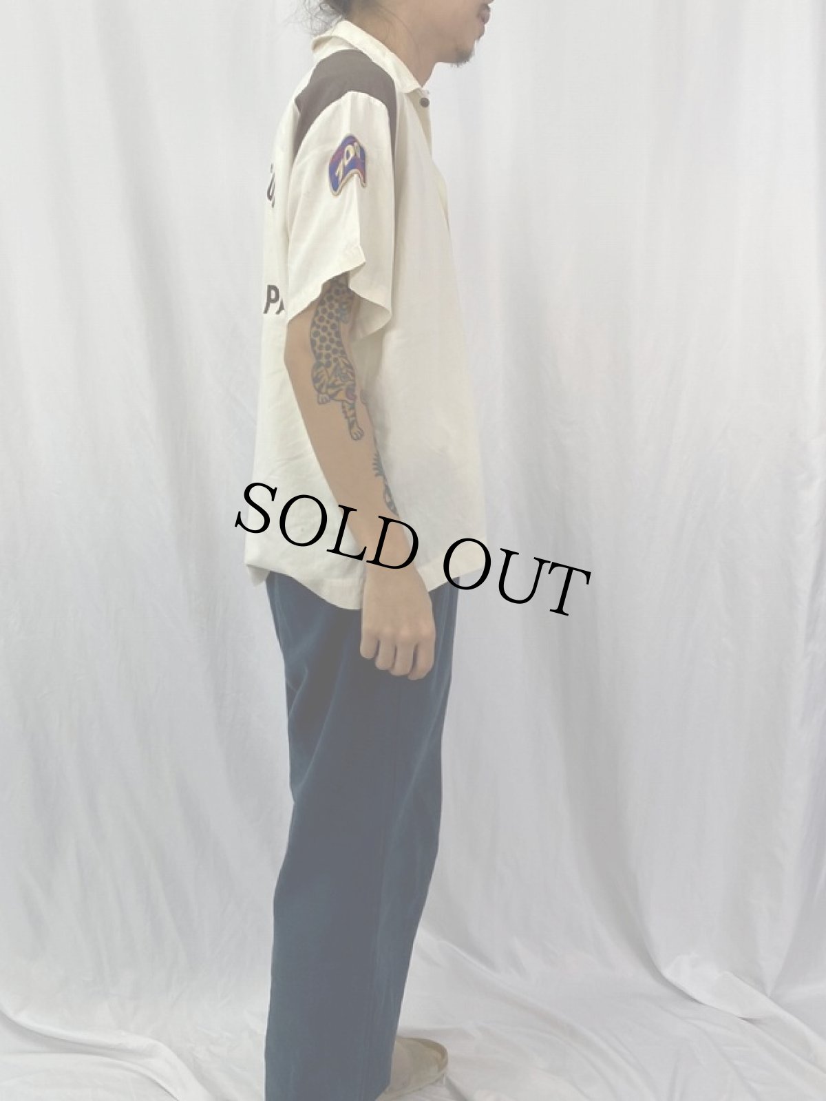 画像3: 70's Hilton USA製 チェーン刺繍×プリント ボーリングシャツ M (3)