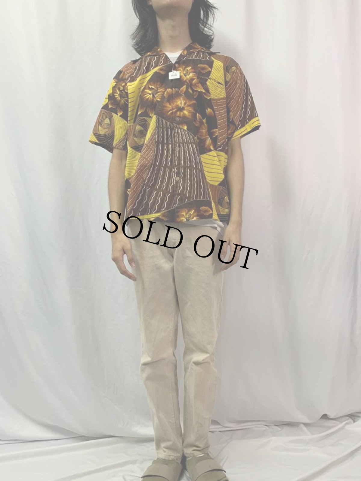 画像2: 60's Surfriders Sportswear 古銭ボタン 総柄 アロハシャツ L (2)