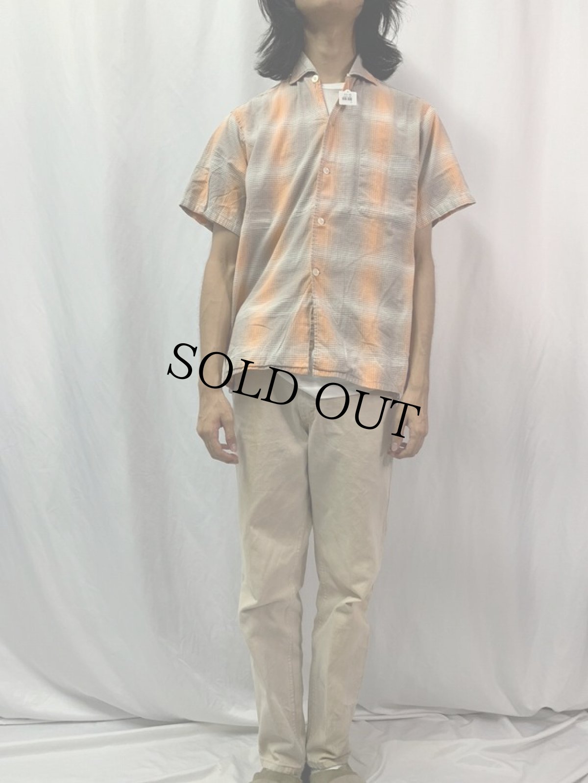 画像2: 60's BUD BERMA オンブレーチェック柄 シャークカラーコットンシャツ M (2)