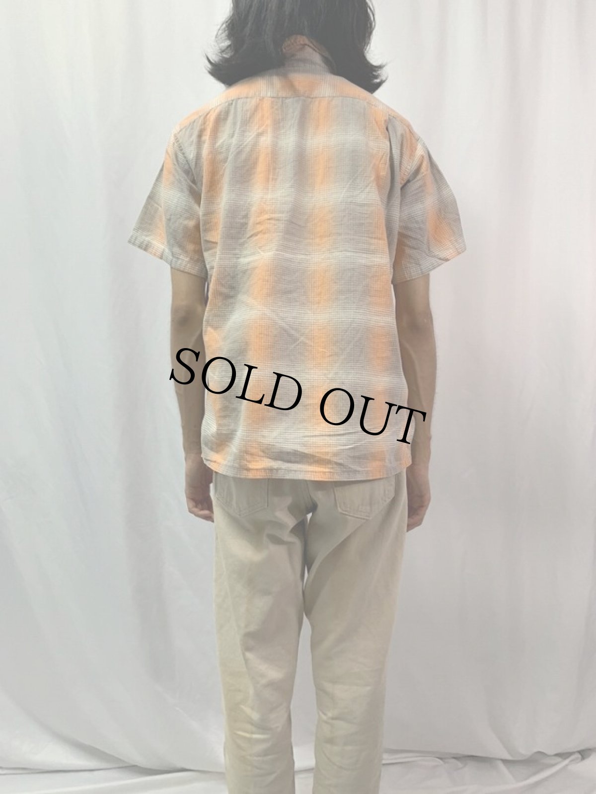 画像4: 60's BUD BERMA オンブレーチェック柄 シャークカラーコットンシャツ M (4)