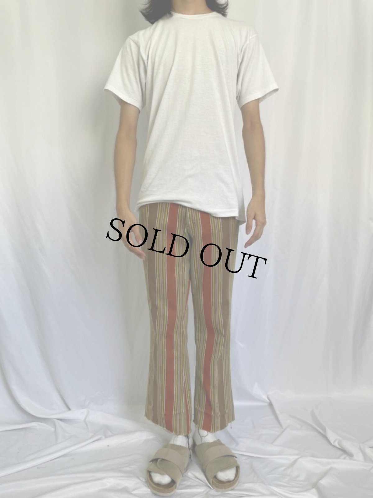 画像2: 70's FARAH USA製 ストライプ柄 フレアパンツ W31 (2)