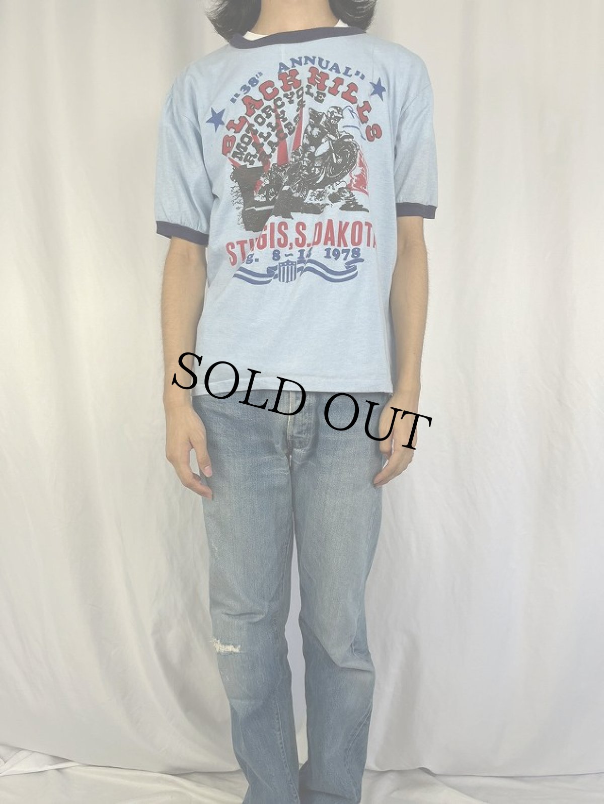 画像2: 70's "BLACK HILLS" モトクロス プリントリンガーTシャツ XL (2)