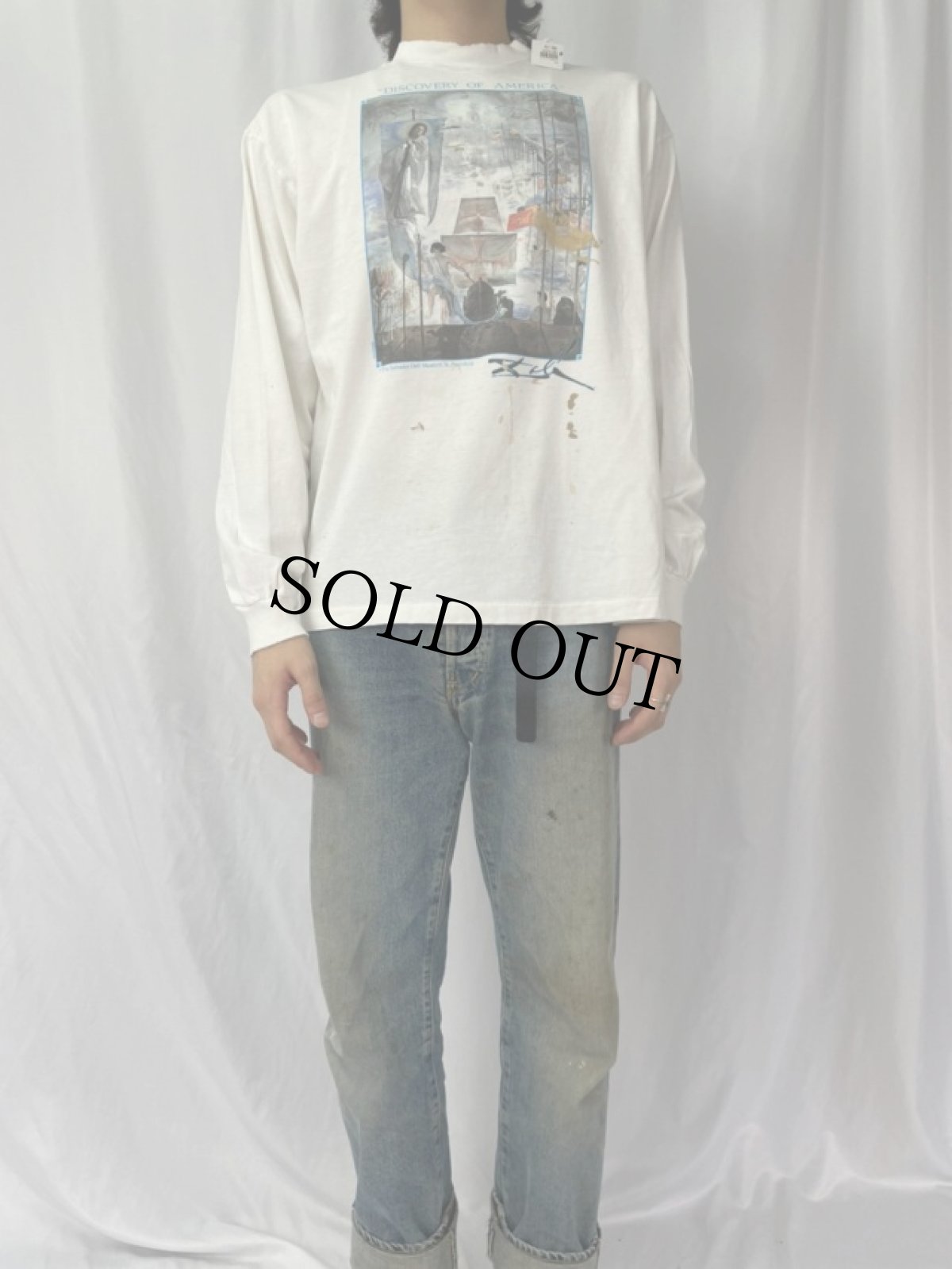 画像2: 90's SALVADOR DALI USA製 "DISCOVERY OF AMERICA" アートプリントロンT L (2)