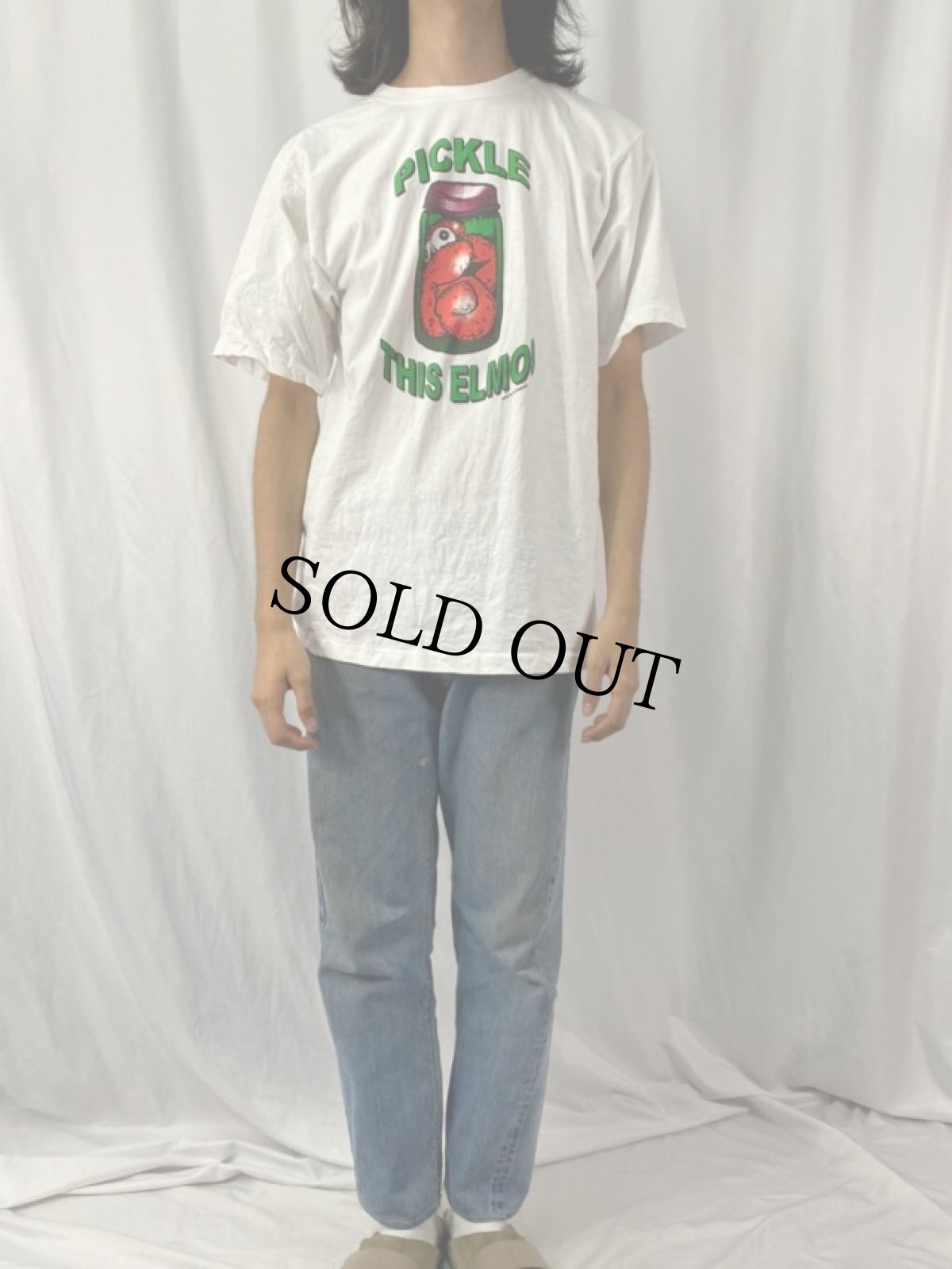 画像2: 90's USA製 "PICKLE THIS ELMO" キャラクターパロディプリントTシャツ L (2)