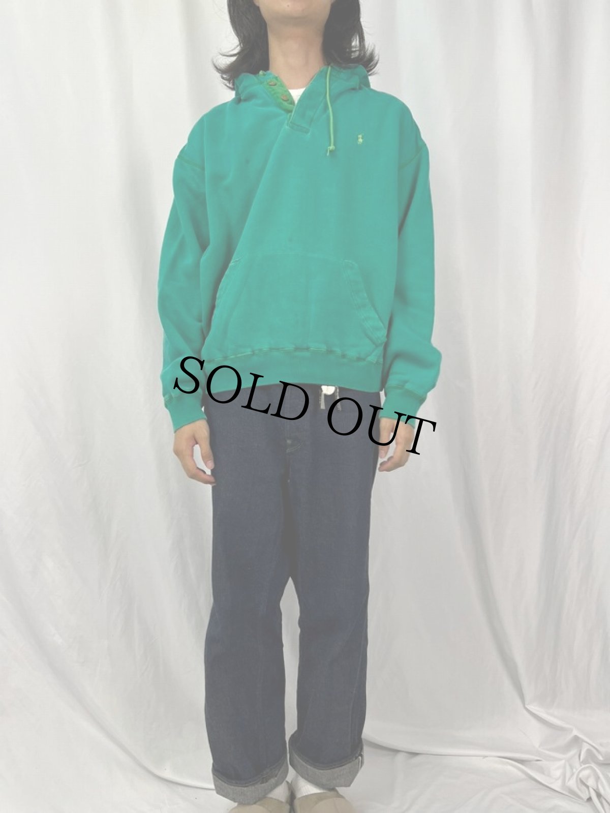 画像2: 90's〜 POLO Ralph Lauren ヘンリーネックスウェットフーディー L (2)