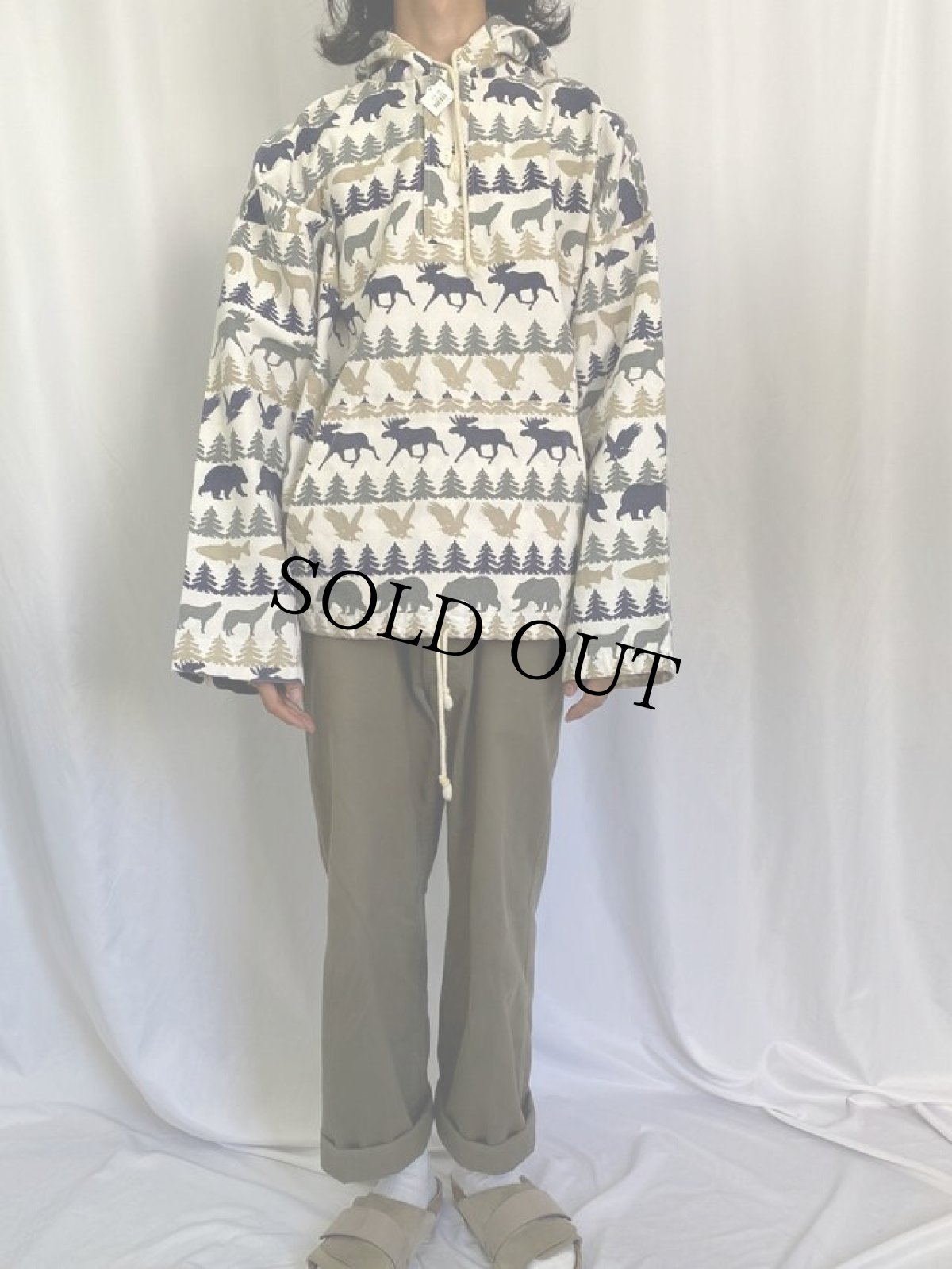 画像2: 80's〜90's MICHIGAN RAG 総柄 アノラックパーカー L (2)