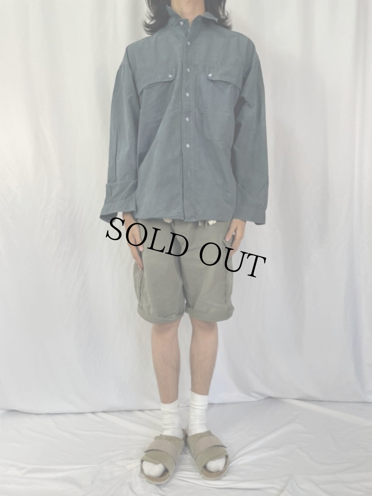 画像2: 90's Cacharel コットンポプリンシャツ XL (2)