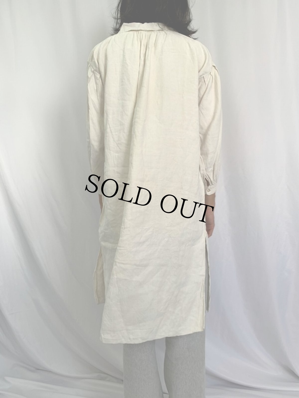 画像4: 1900〜1920s French Antiques リネンスモックシャツ (4)