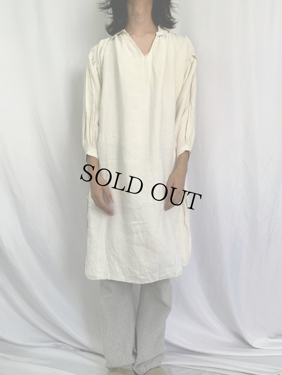 画像2: 1900〜1920s French Antiques リネンスモックシャツ (2)