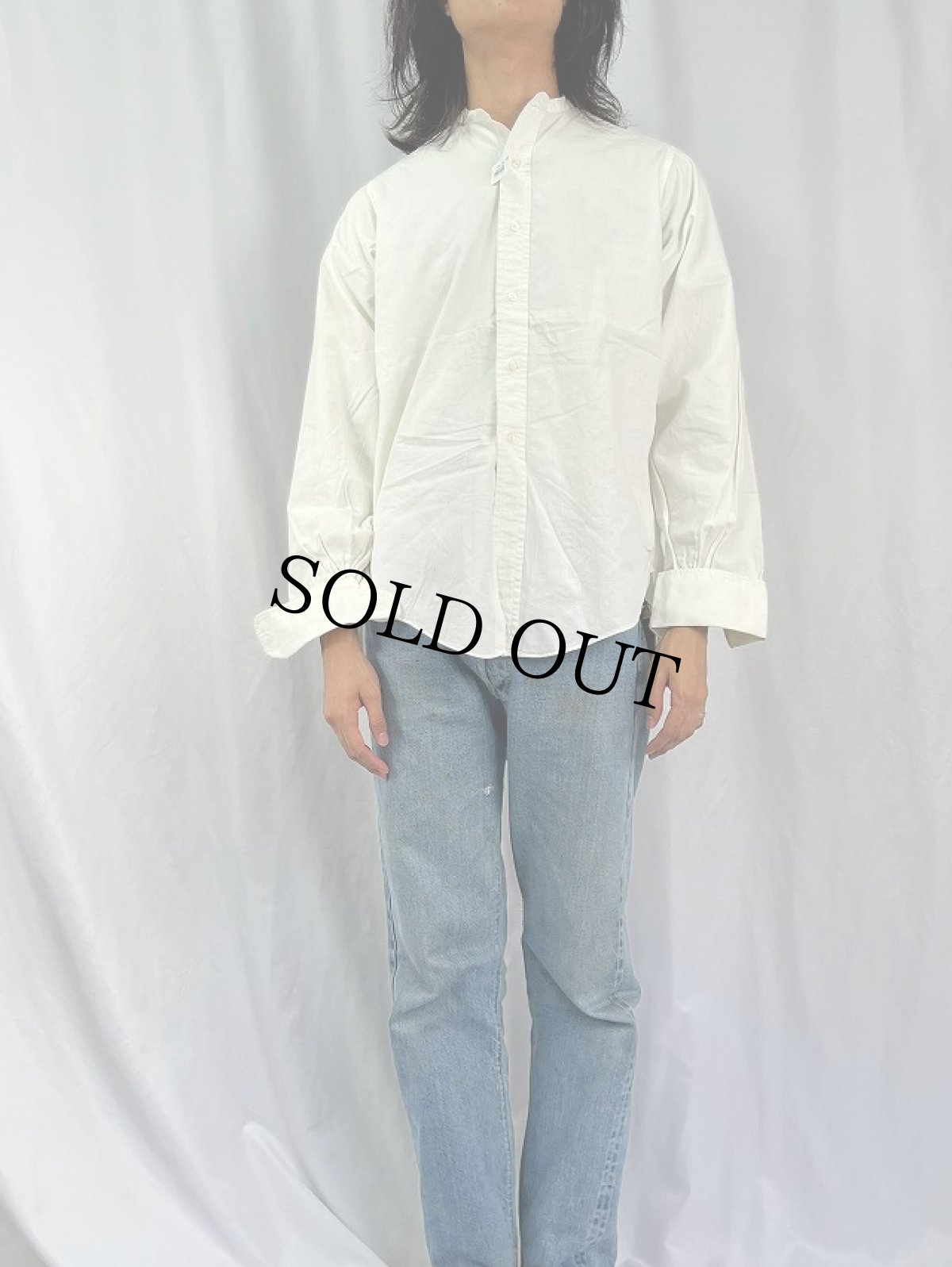 画像2: 50's BURTON'S "ダブルカフス×デタッチャブルカラー×マチ付き" コットンドレスシャツ (2)