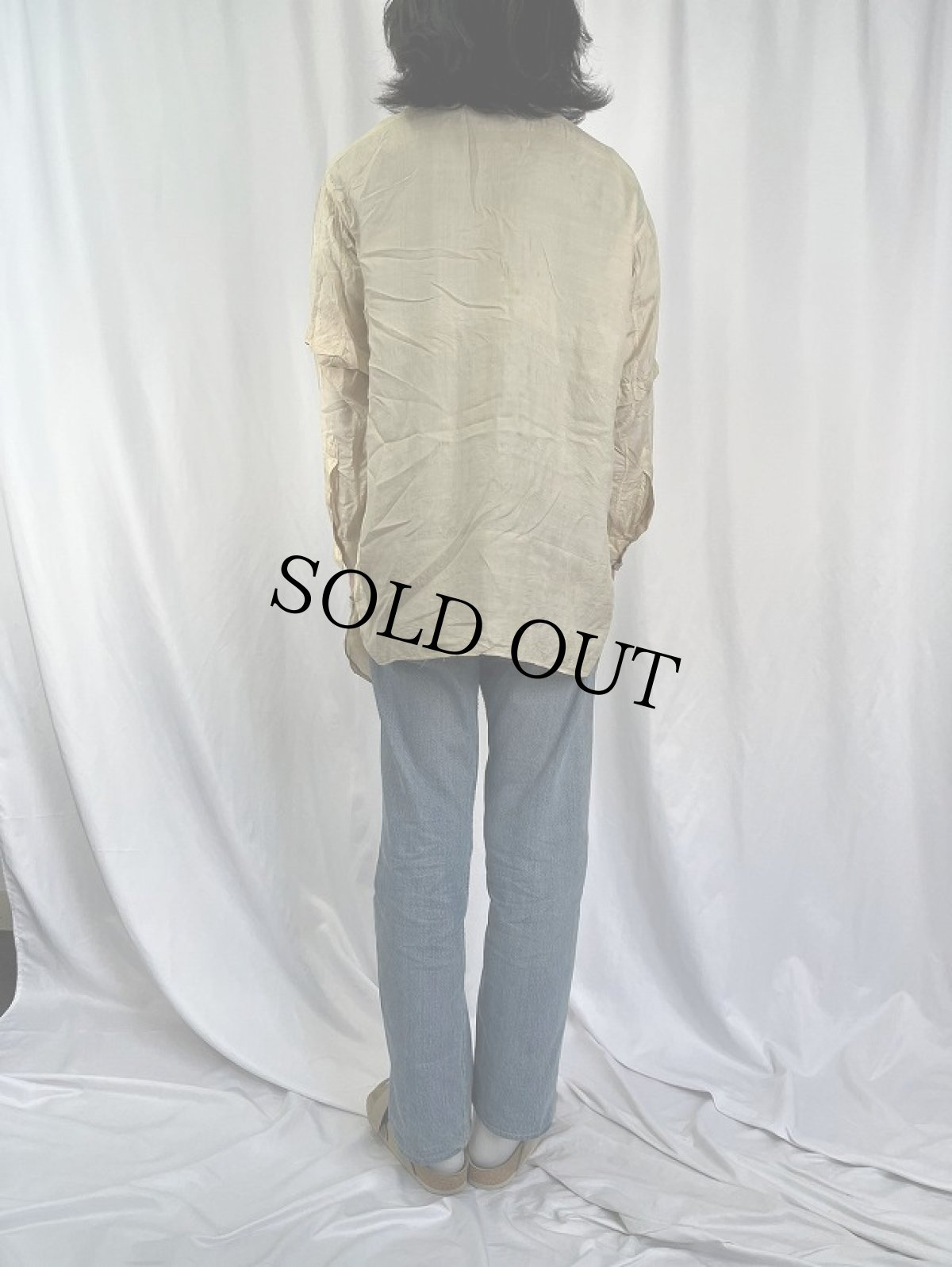 画像4: 20〜30's BELLAS HESS "マチ付き" 袖リメイク シルクドレスシャツ (4)