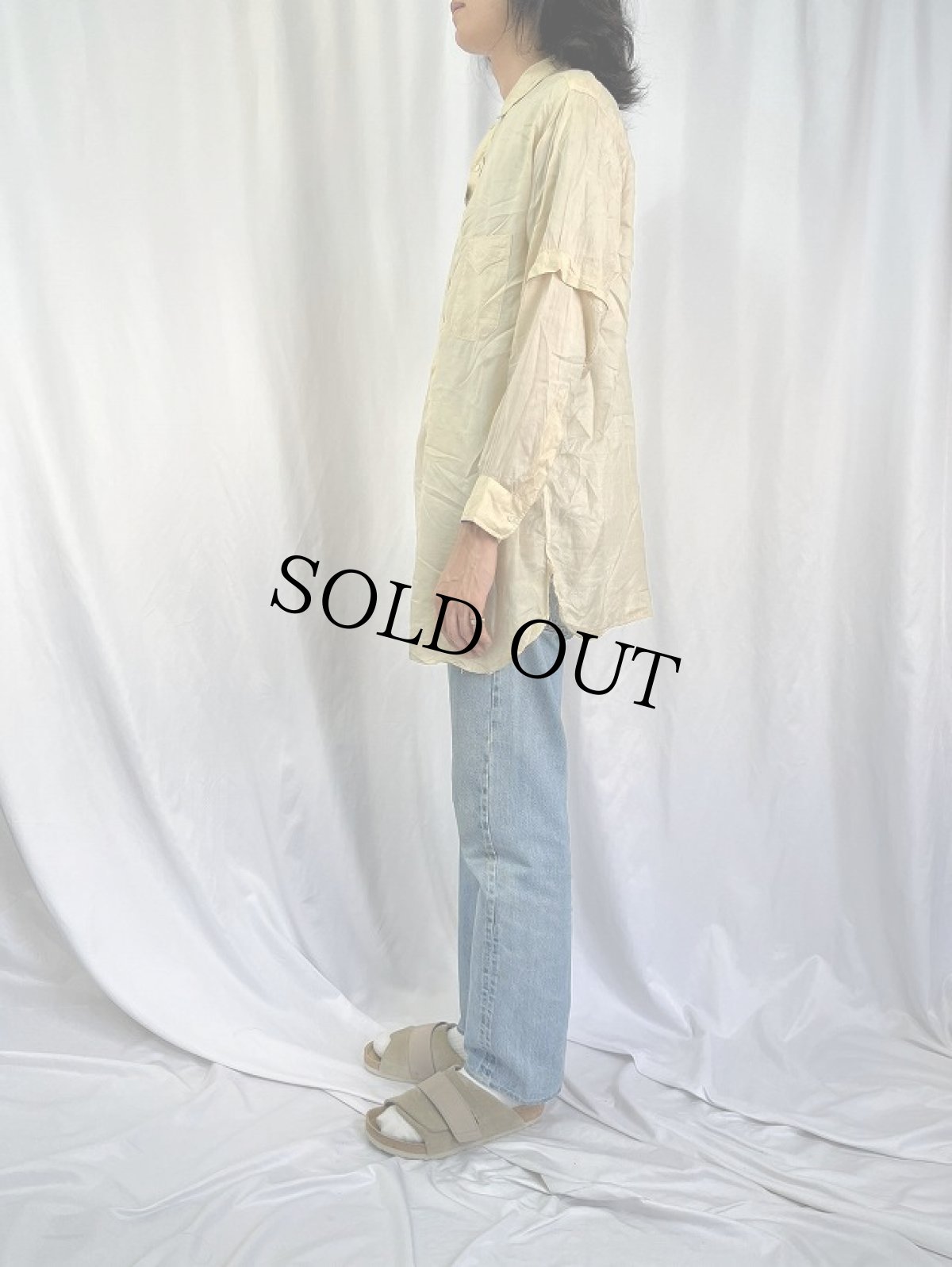 画像3: 20〜30's BELLAS HESS "マチ付き" 袖リメイク シルクドレスシャツ (3)