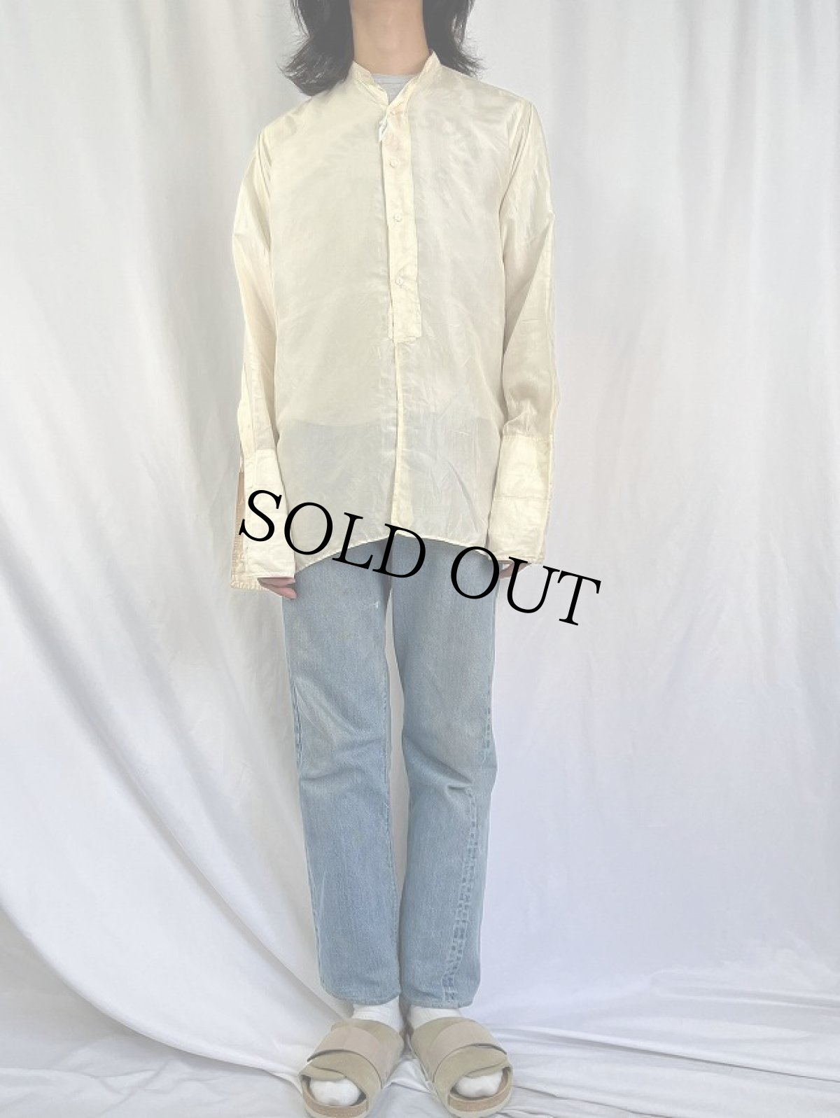 画像2: 90's Ralph Lauren Library "ダブルカフス×デタッチャブルカラー×マチ付き" シルクドレスシャツ (2)