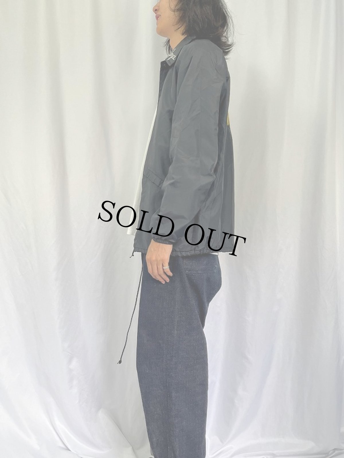 画像3: 70〜80's USA製 チェーン刺繍 ナイロンコーチジャケット BLACK M (3)