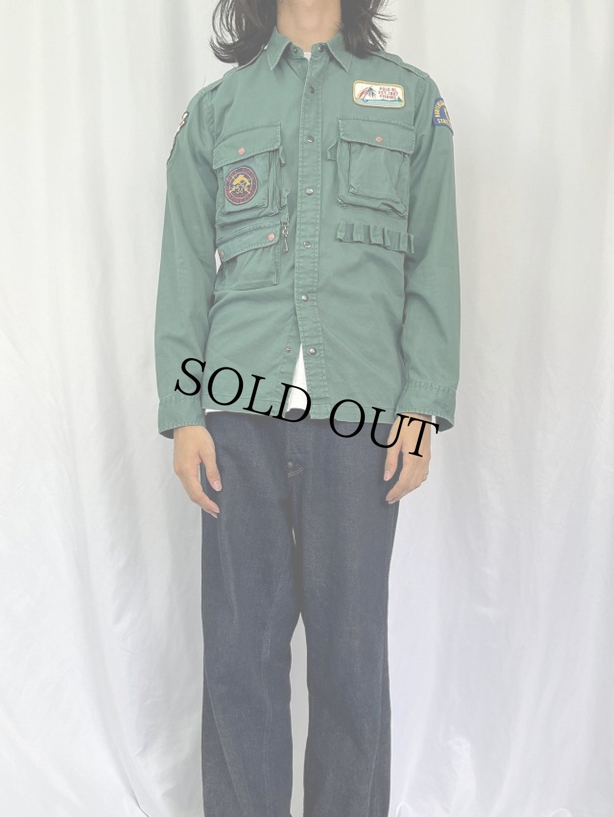 画像2: POLO Ralph Lauren "Rod&Reel" チェーン刺繍×ワッペン フィッシングシャツ S (2)