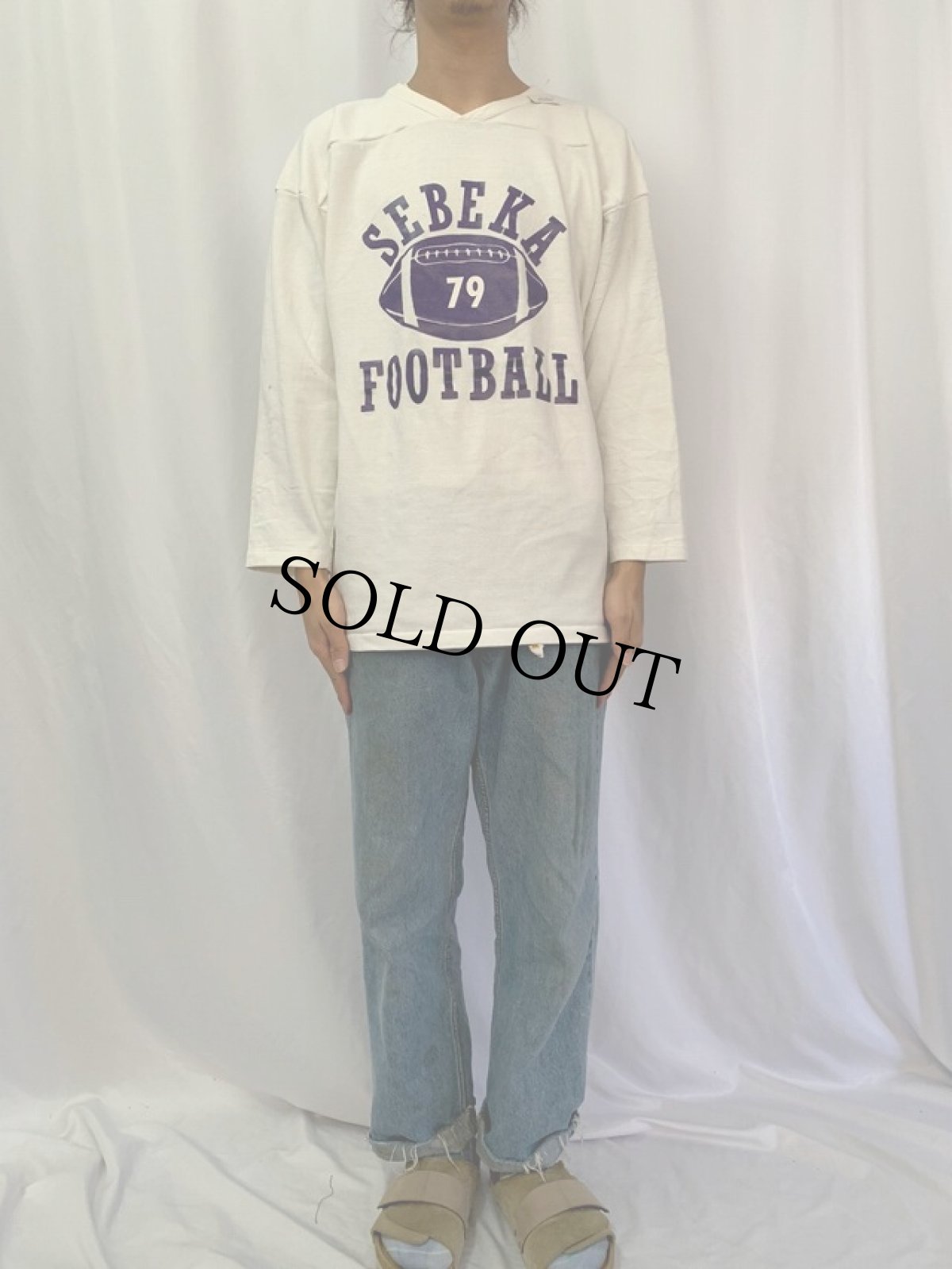 画像2: 70's RUSSELL ATHLETIC "SEBEKA FOOTBALL" ラバープリントフットボールロンT XL (2)