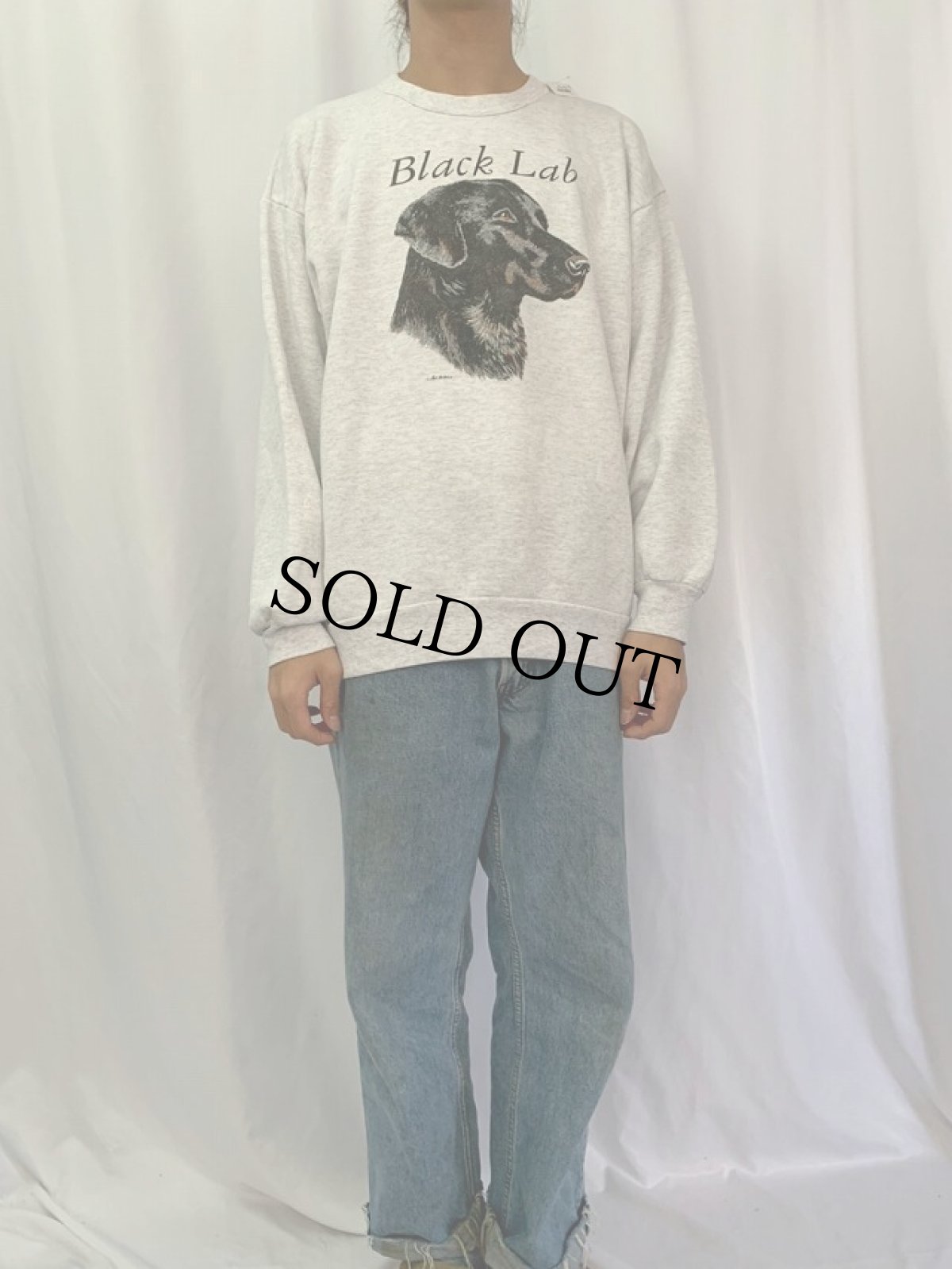画像2: 90's USA製 "Black Lab" 犬プリントスウェット XL (2)