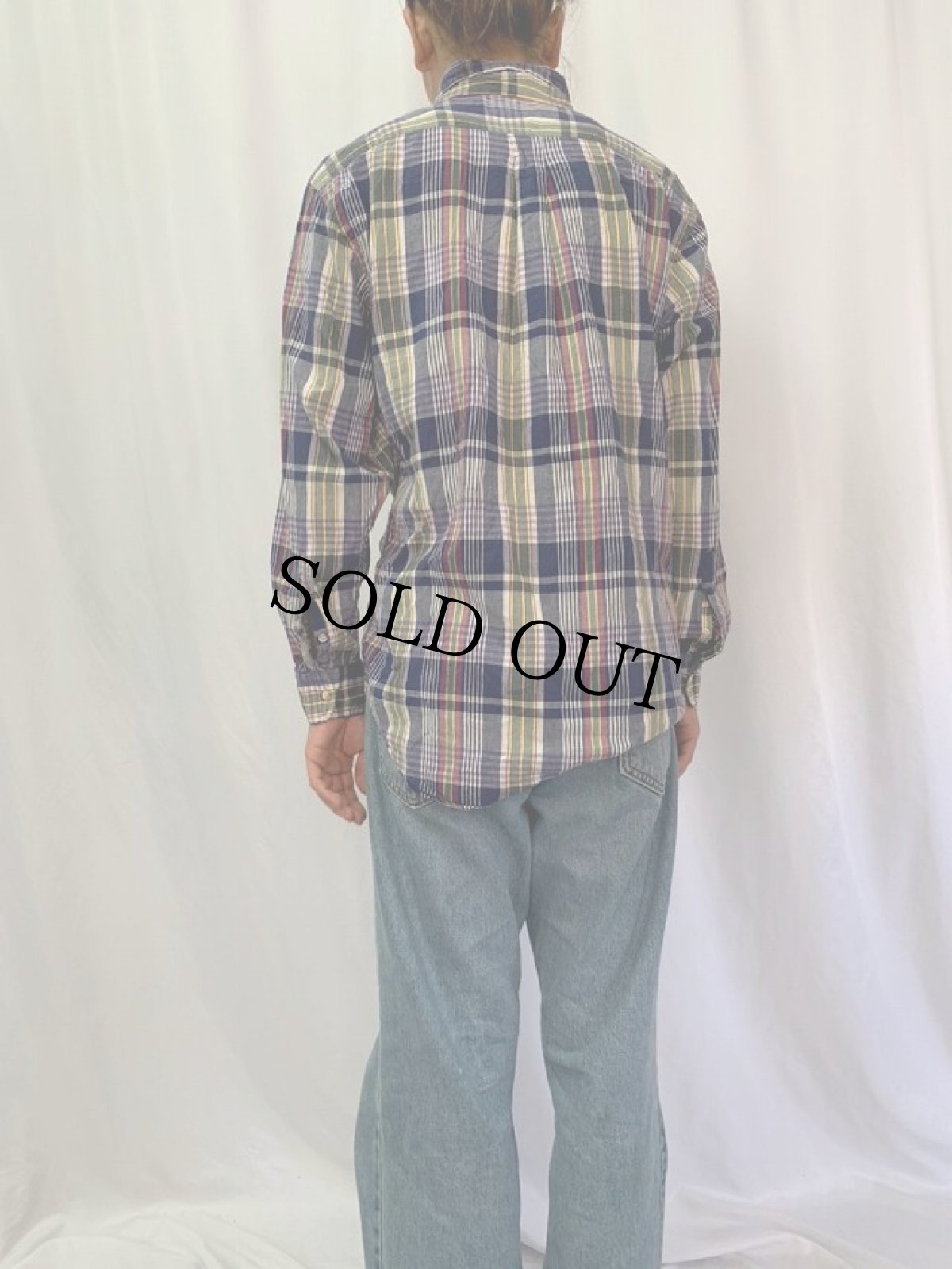 画像4: 70's Louis Wright インディアンマドラスチェック柄 ボタンダウンシャツ M (4)