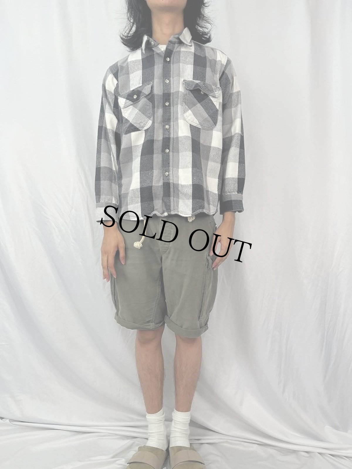 画像2: 90's FIVE BROTHER ブロックチェック ヘビーネルシャツ L (2)