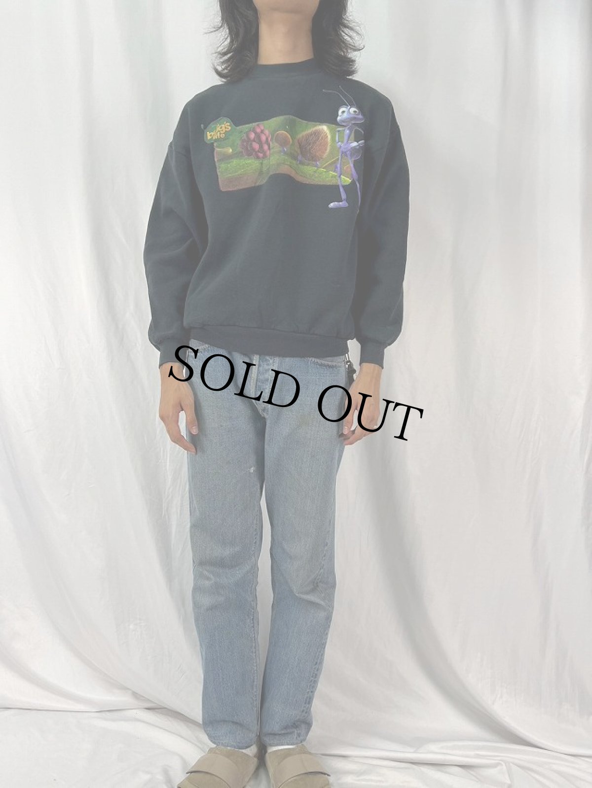 画像2: 90's DISNEY PIXER "A Bug's Life" USA製 キャラクタープリントスウェット BLACK L (2)