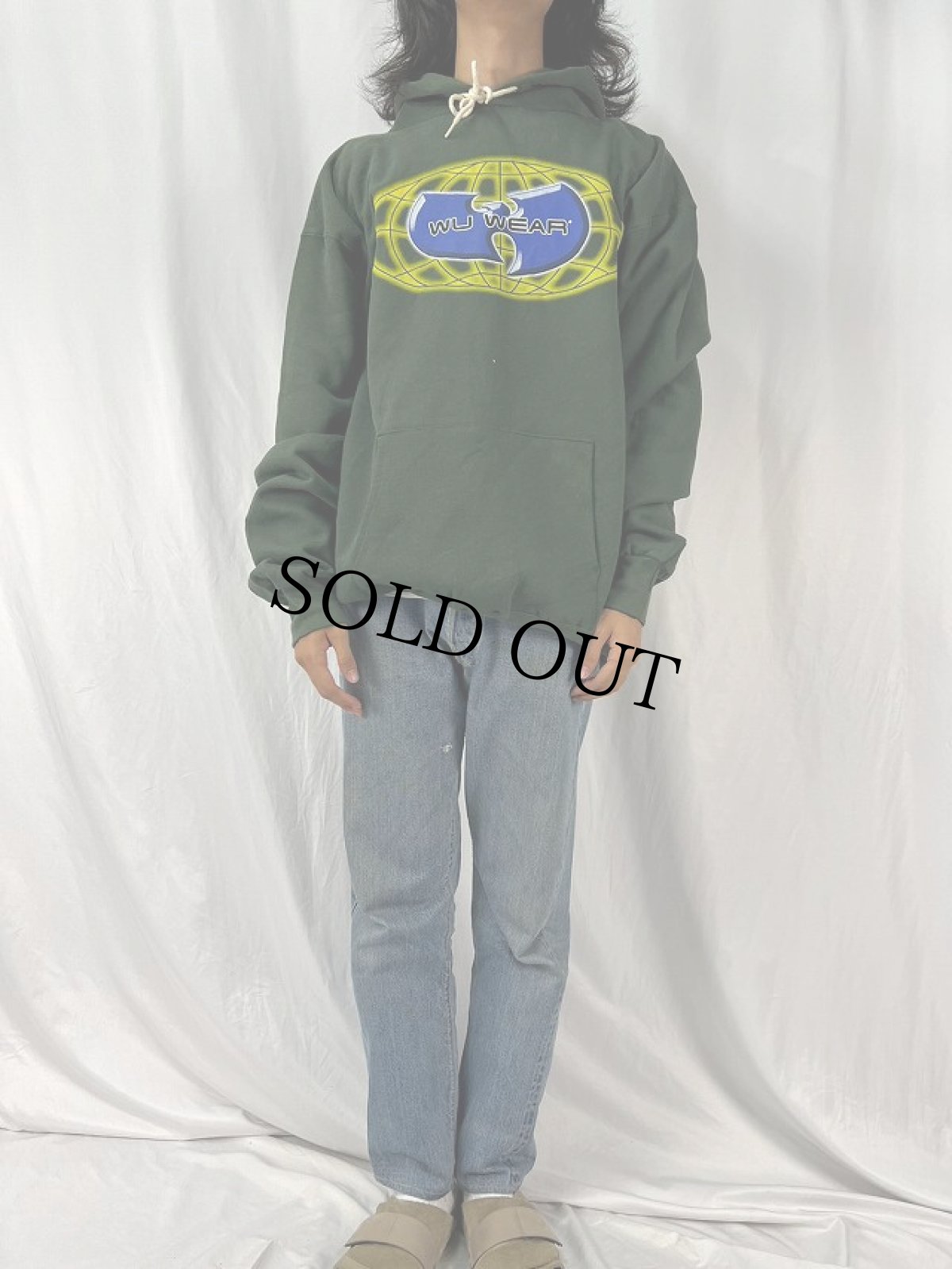 画像2: 90's WU WEAR USA製 ロゴプリントスウェットフーディー XL (2)