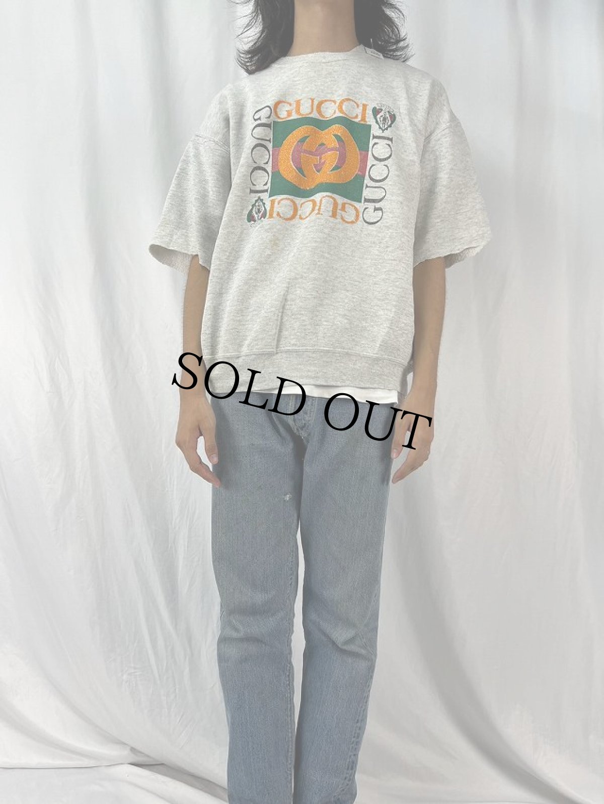 画像2: 90's ブート GUCCI ロゴプリント カットオフスウェット (2)