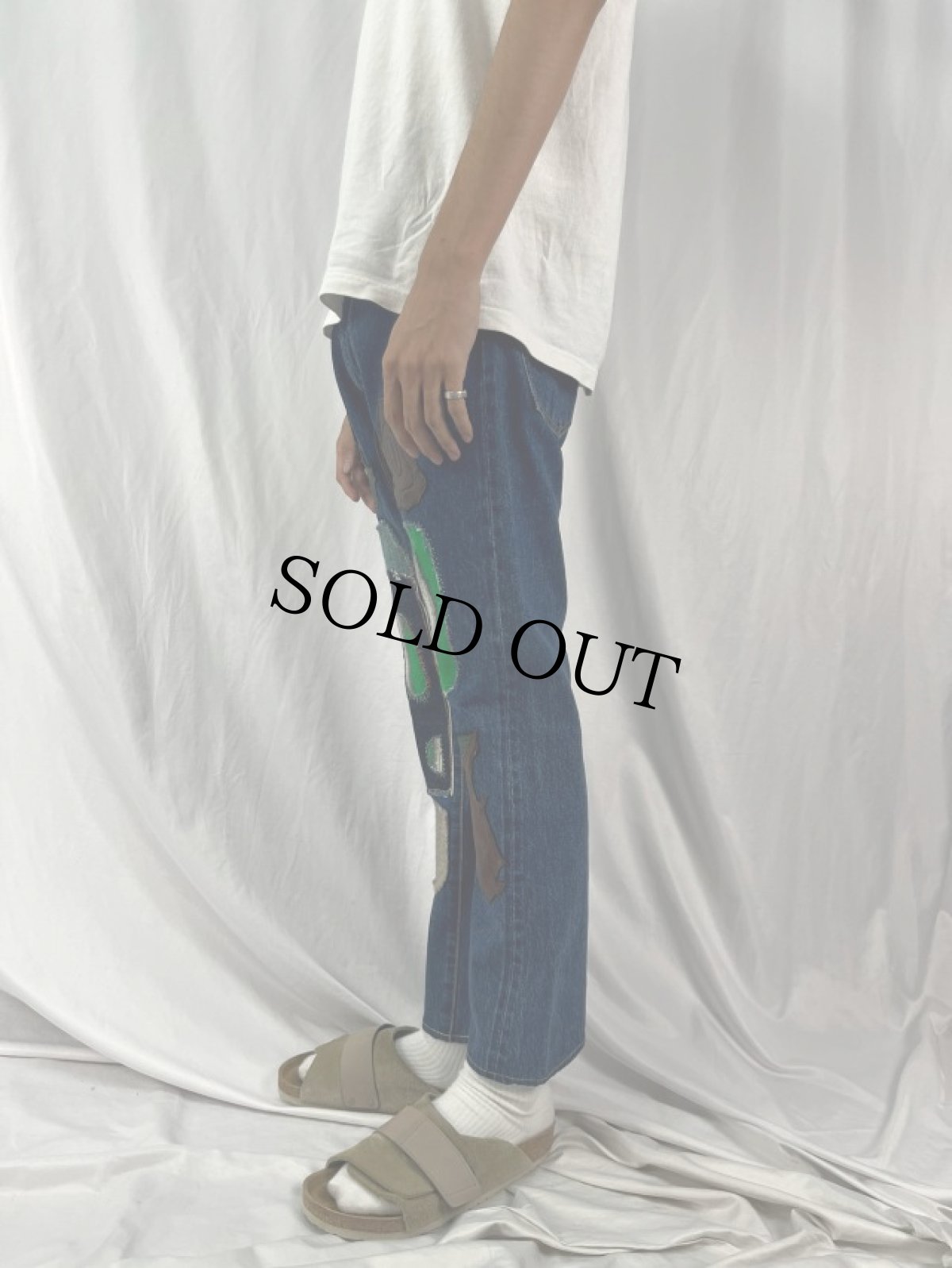 画像3: ORTEGA'S パッチワークデニムパンツ W31 (3)