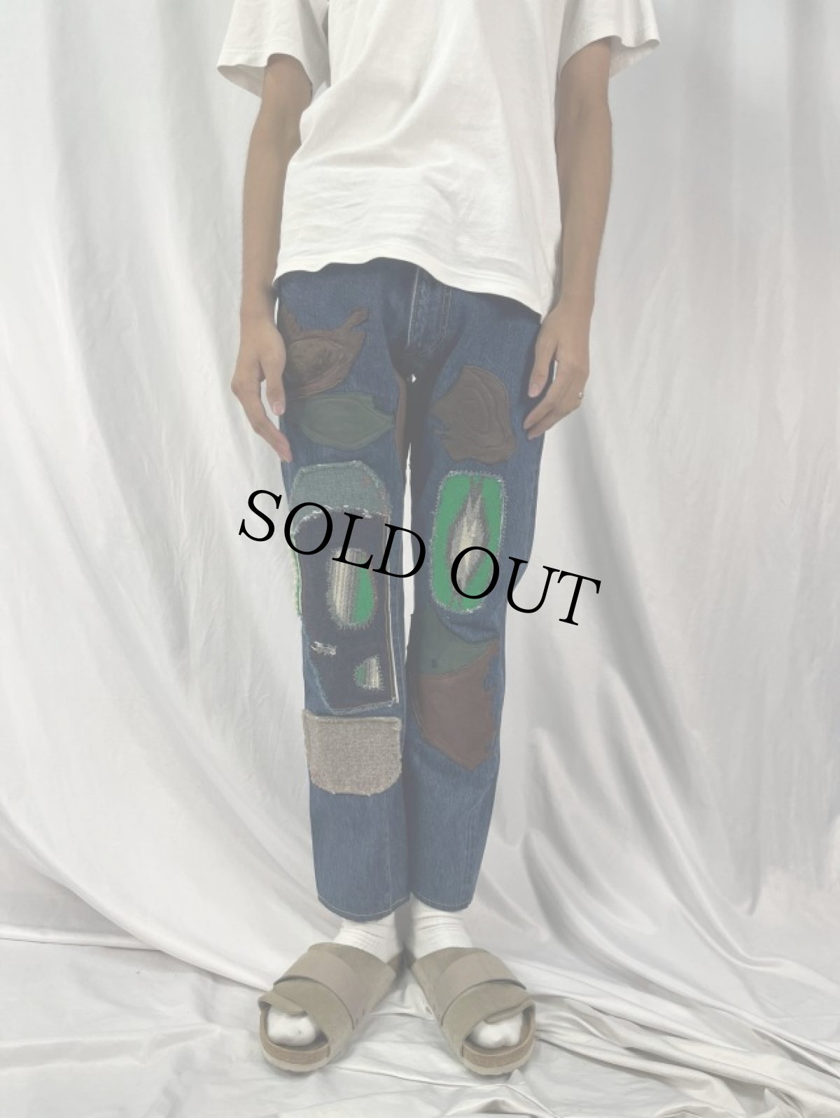 画像2: ORTEGA'S パッチワークデニムパンツ W31 (2)