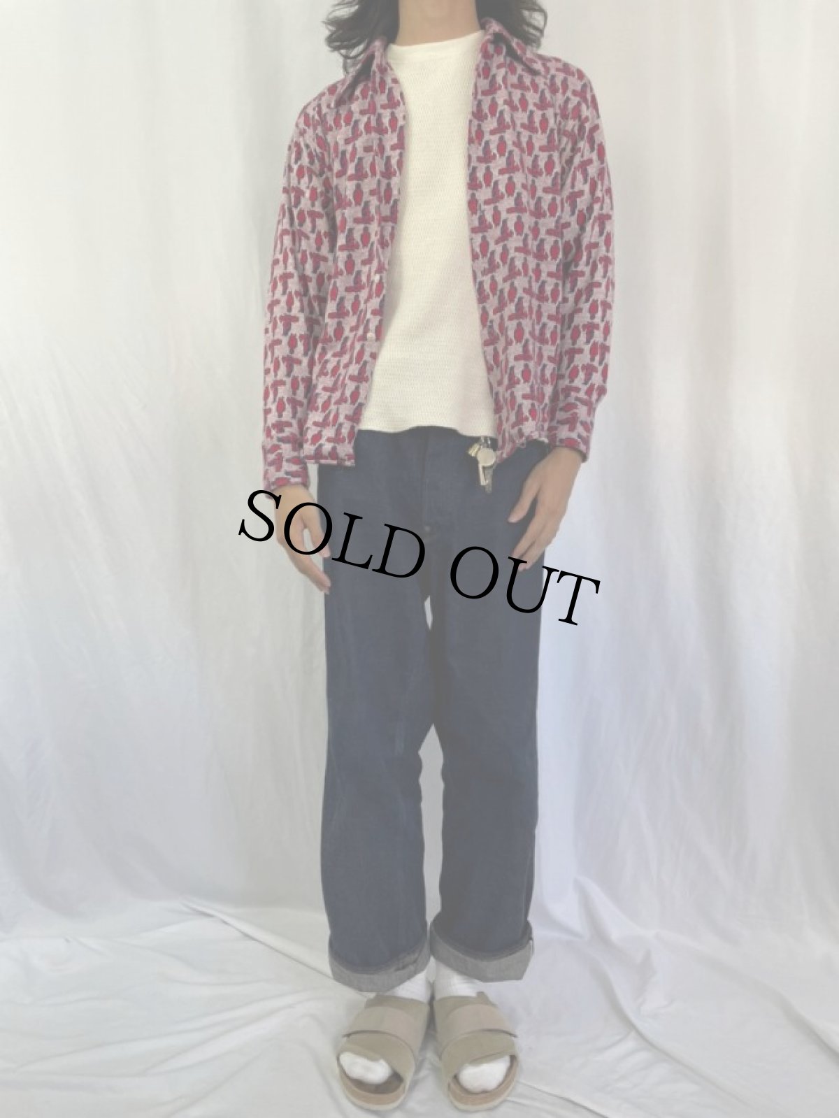 画像2: 70's ペンギン柄 ジャガード織 シャツ (2)