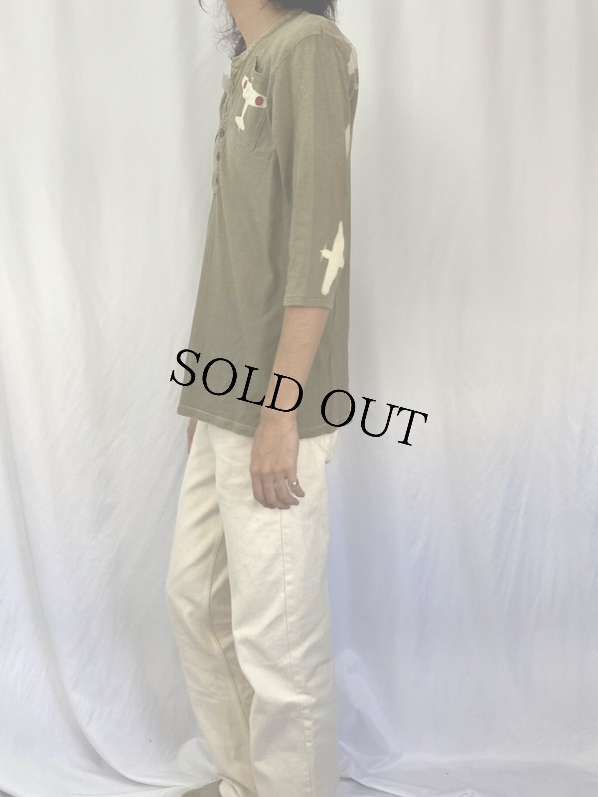 画像3: KAPITAL 戦闘機プリント ヘンリーネック七分袖ロンT (3)