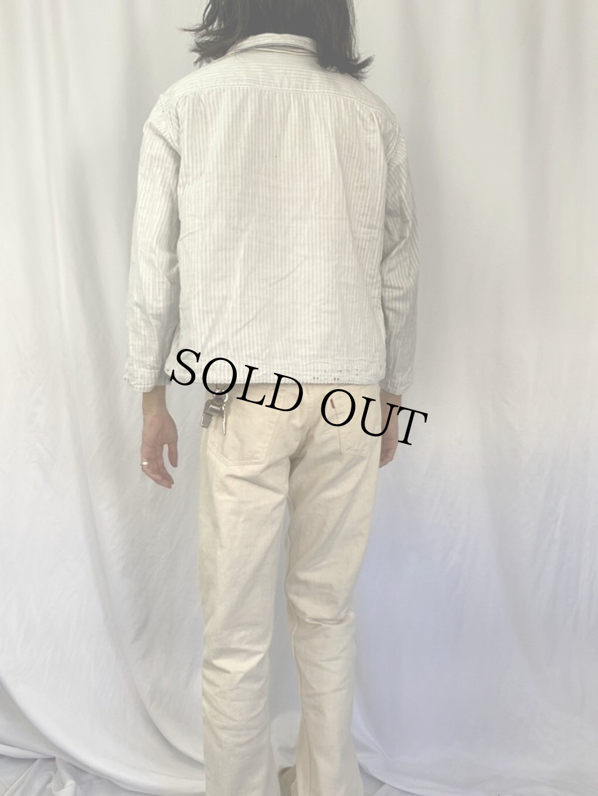 画像5: KAPITAL ヒッコリーストライプ柄 コットン×ガーゼ リバーシブルプルオーバーシャツ S (5)