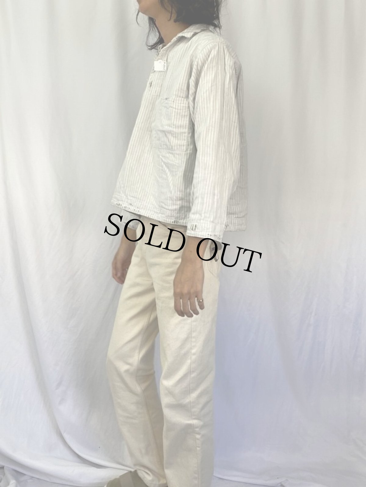 画像4: KAPITAL ヒッコリーストライプ柄 コットン×ガーゼ リバーシブルプルオーバーシャツ S (4)