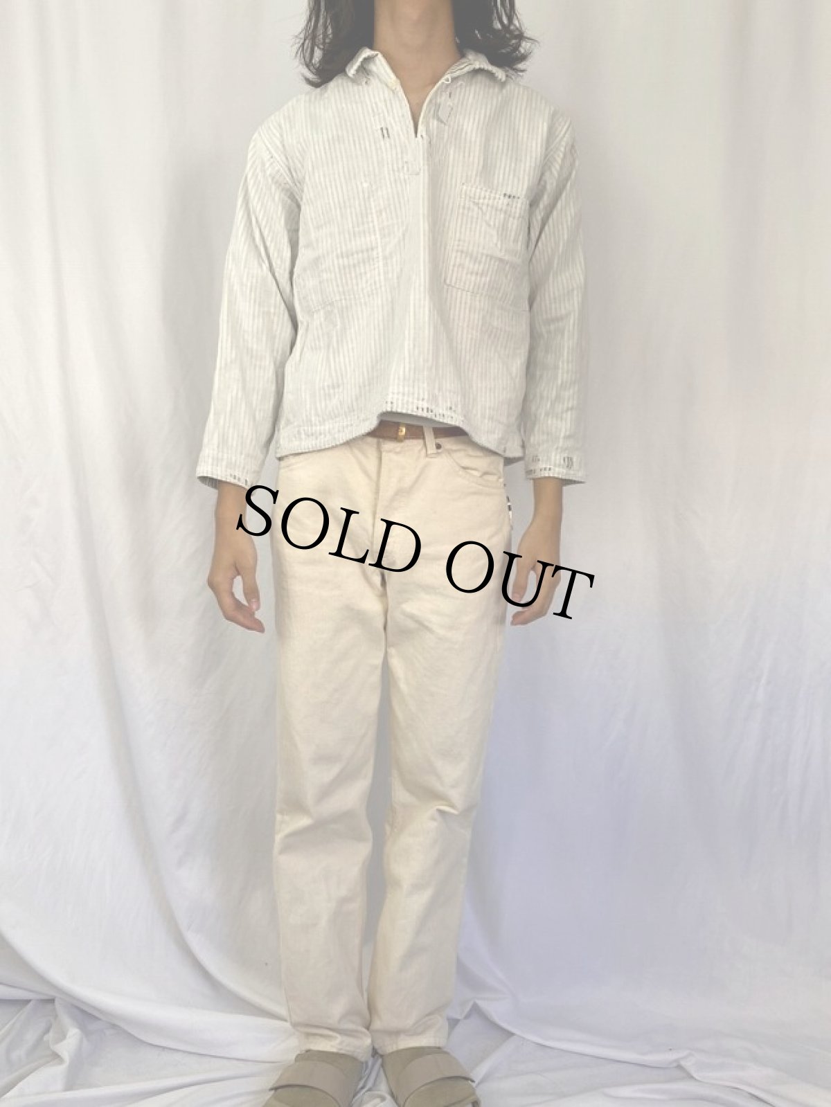 画像3: KAPITAL ヒッコリーストライプ柄 コットン×ガーゼ リバーシブルプルオーバーシャツ S (3)